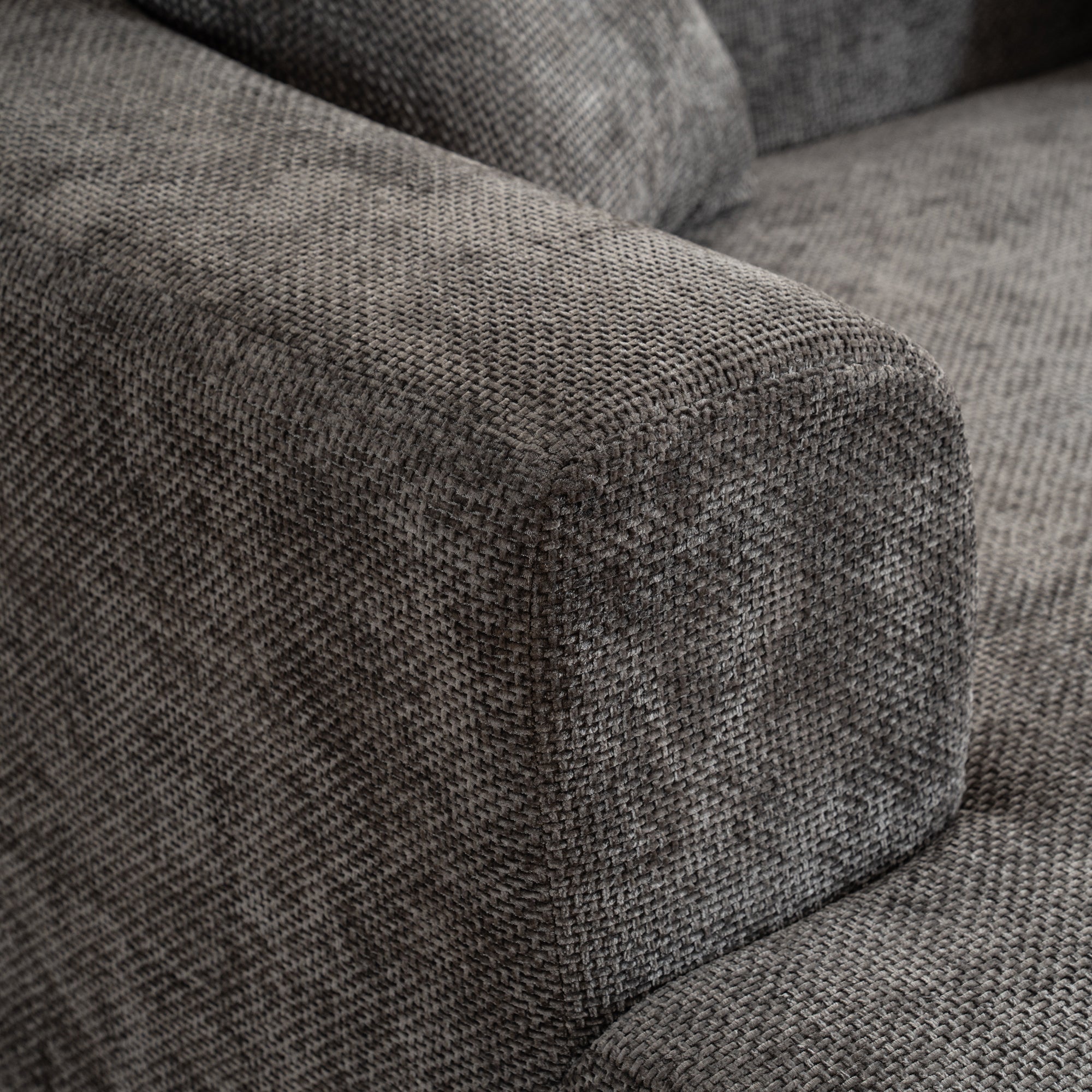 Modern Style Gray Curved Sofa, Soft Cushioned Corduroy Sofa with 3 Pillows, Living Room Cream White Super Smooth Curved Fabric Sofa