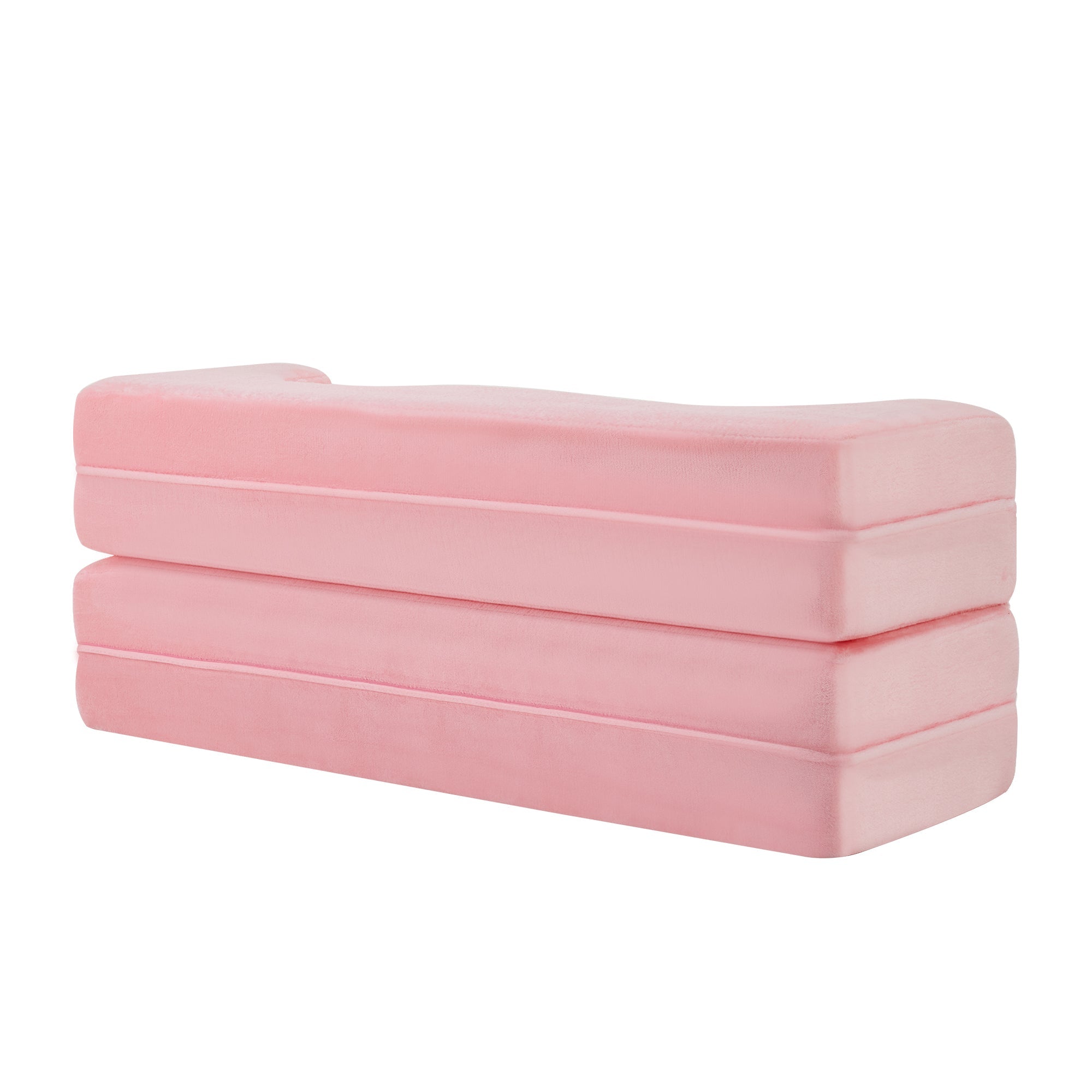 71-inch folding sofa bed, chenille futon sofa bed, high-density foam convertible sofa bed, folding floor sofa bed for living room, guest room, bedroom, pink