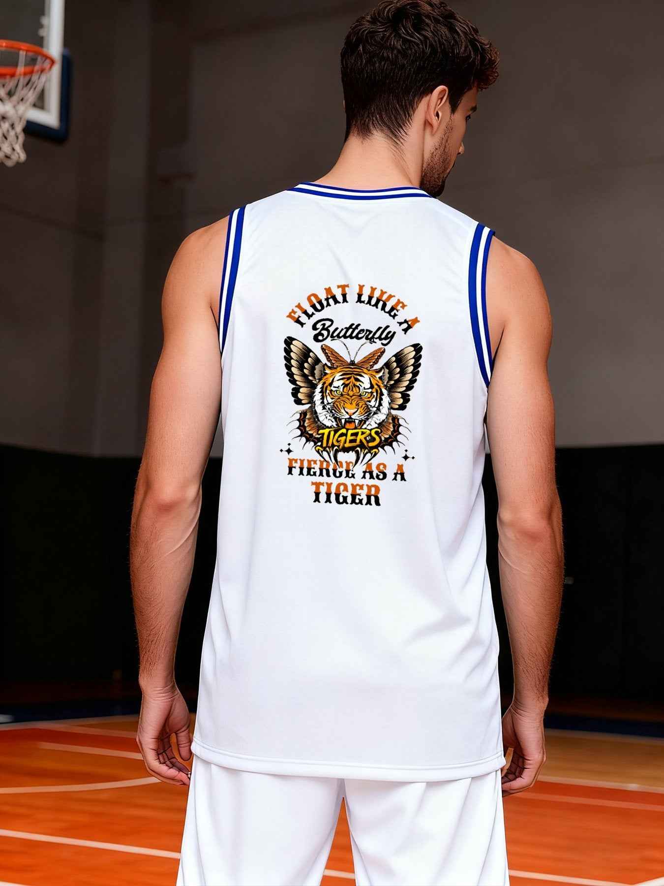 Float Like a Butterfly Fierce as a Tiger Adult White with Trim Basketball Jersey | Ships From USA