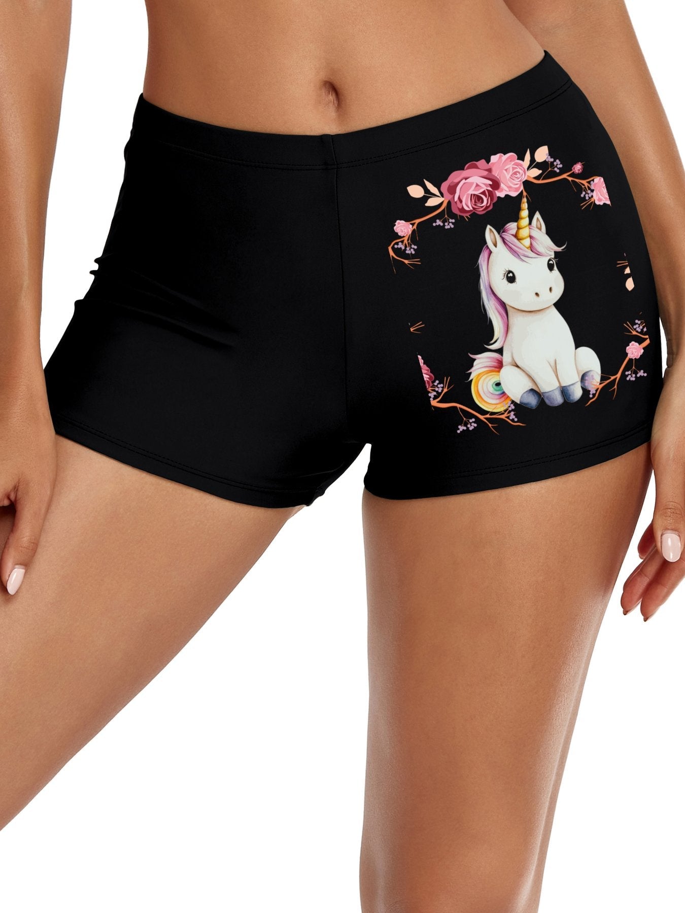 Baby Unicorn with Pink Roses Boxer Briefs for Women (Front Printing)