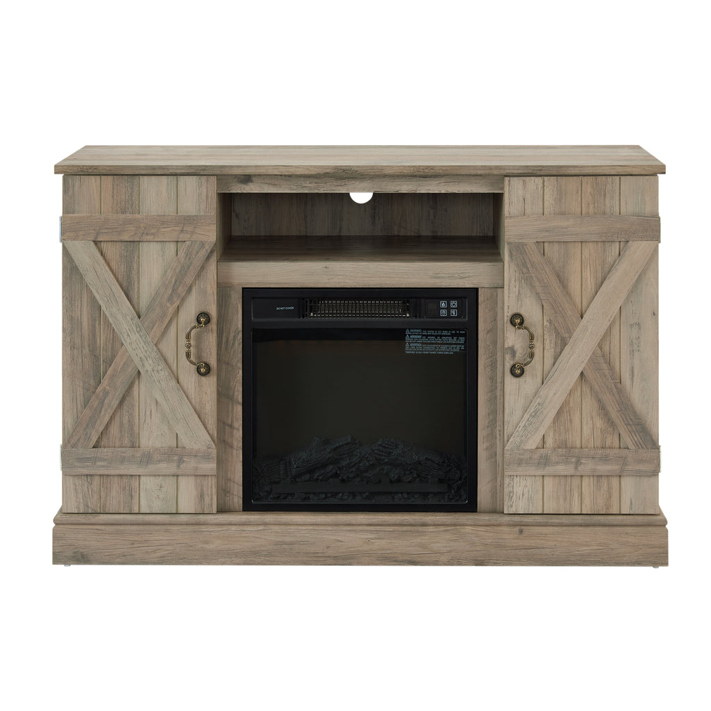 Farmhouse Classic Media TV Stand Antique Entertainment Console with 18' Electric Fireplace Insert for TV up to 50' with Open and Closed Storage Space, Gray Wash 47'W*15.5'D*30.75'H