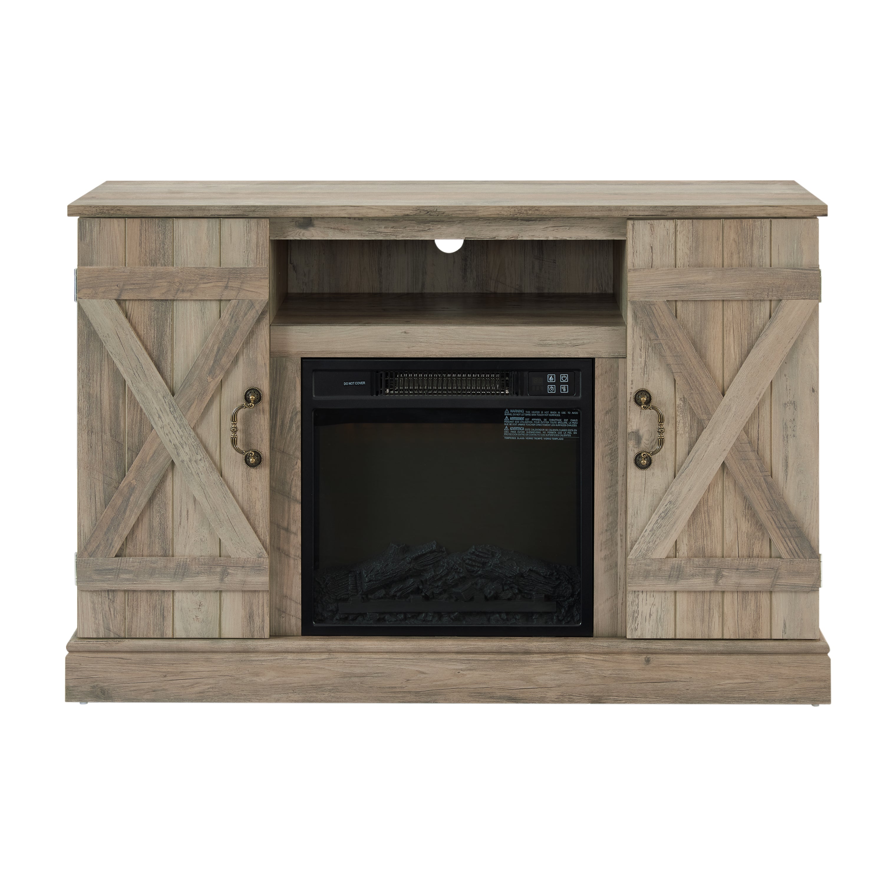 Farmhouse Classic Media TV Stand Antique Entertainment Console with 18' Electric Fireplace Insert for TV up to 50' with Open and Closed Storage Space, Gray Wash 47'W*15.5'D*30.75'H