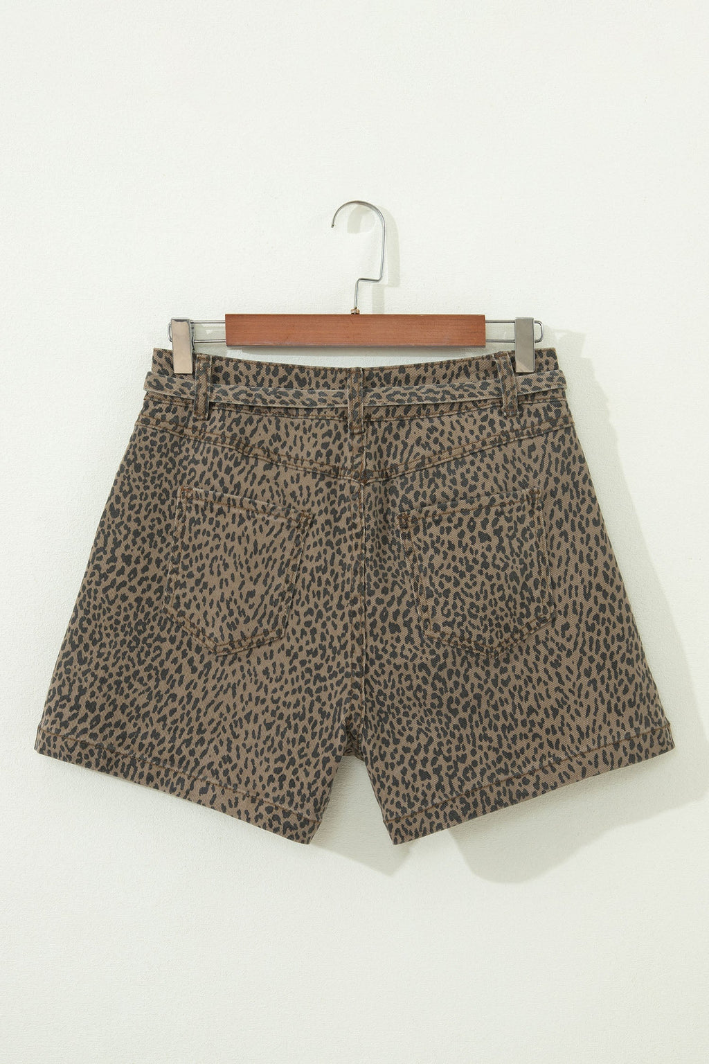 Leopard Denim Tie High Waist Shorts