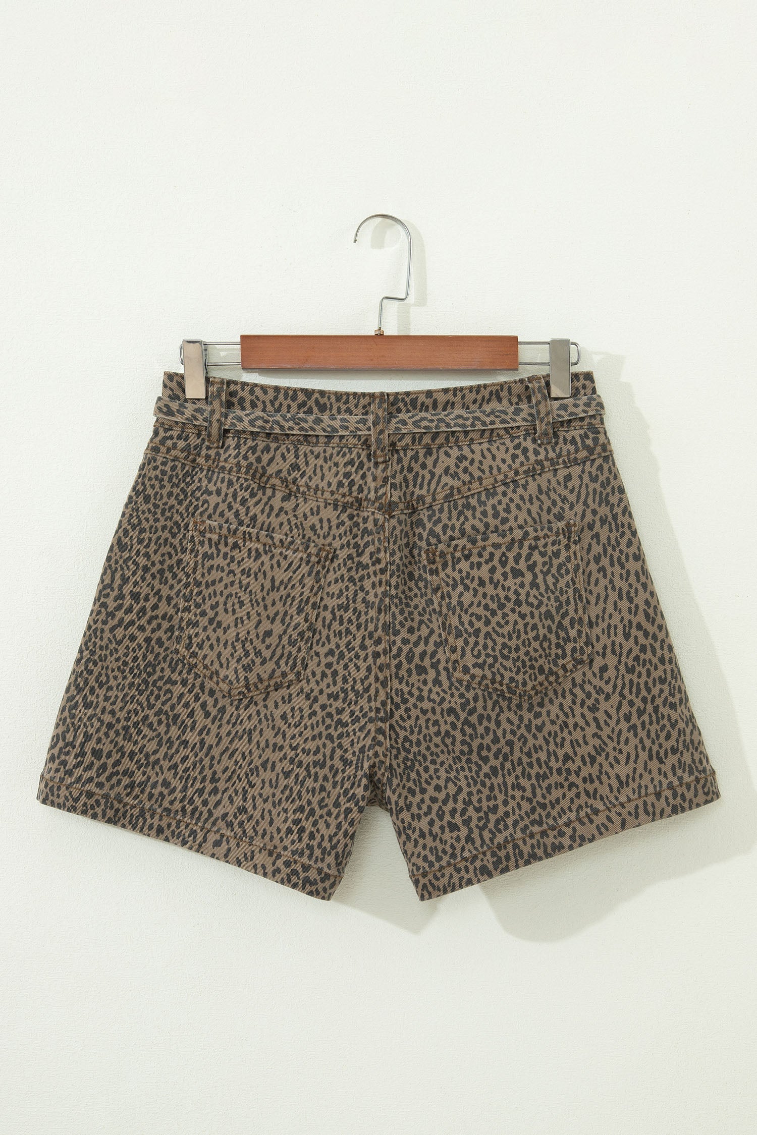 Leopard Denim Tie High Waist Shorts
