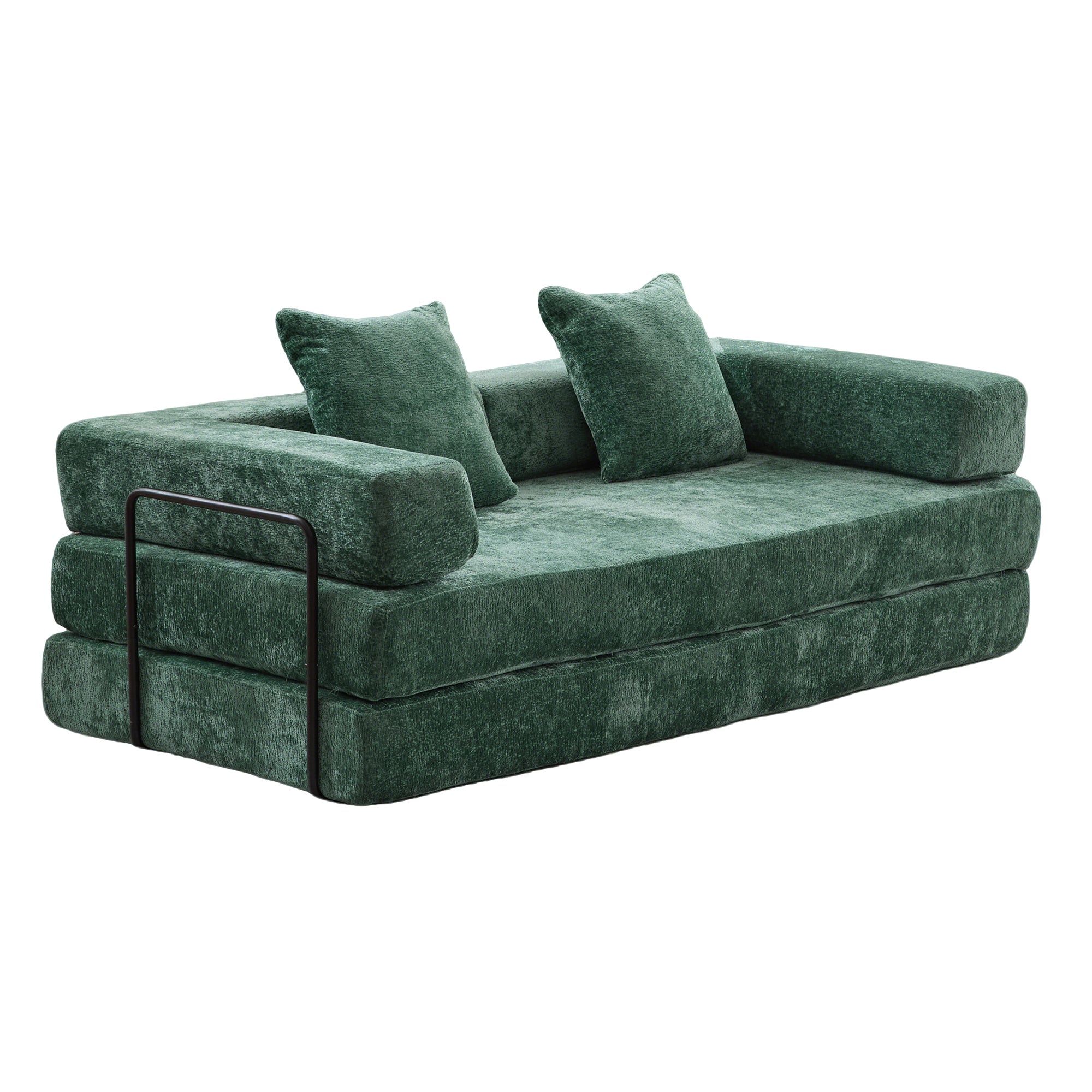 Floor Couch,Compression Sofa,Convertible Floor Sofa Bed-with Pillow Back Support Armrest,Comfy Futon Couch Lounge Sleeper Bed,Chenille fabric,for Living Room Bedroom (dark green)