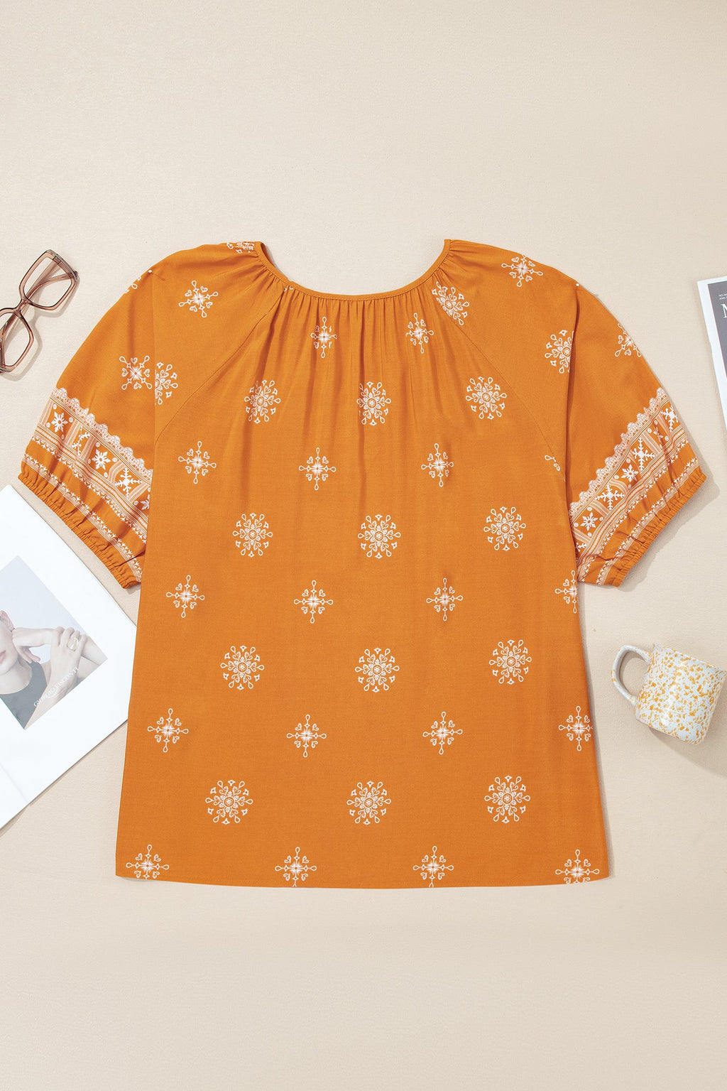 Plus Size Floral Boho Chic Notch V-Neck Top