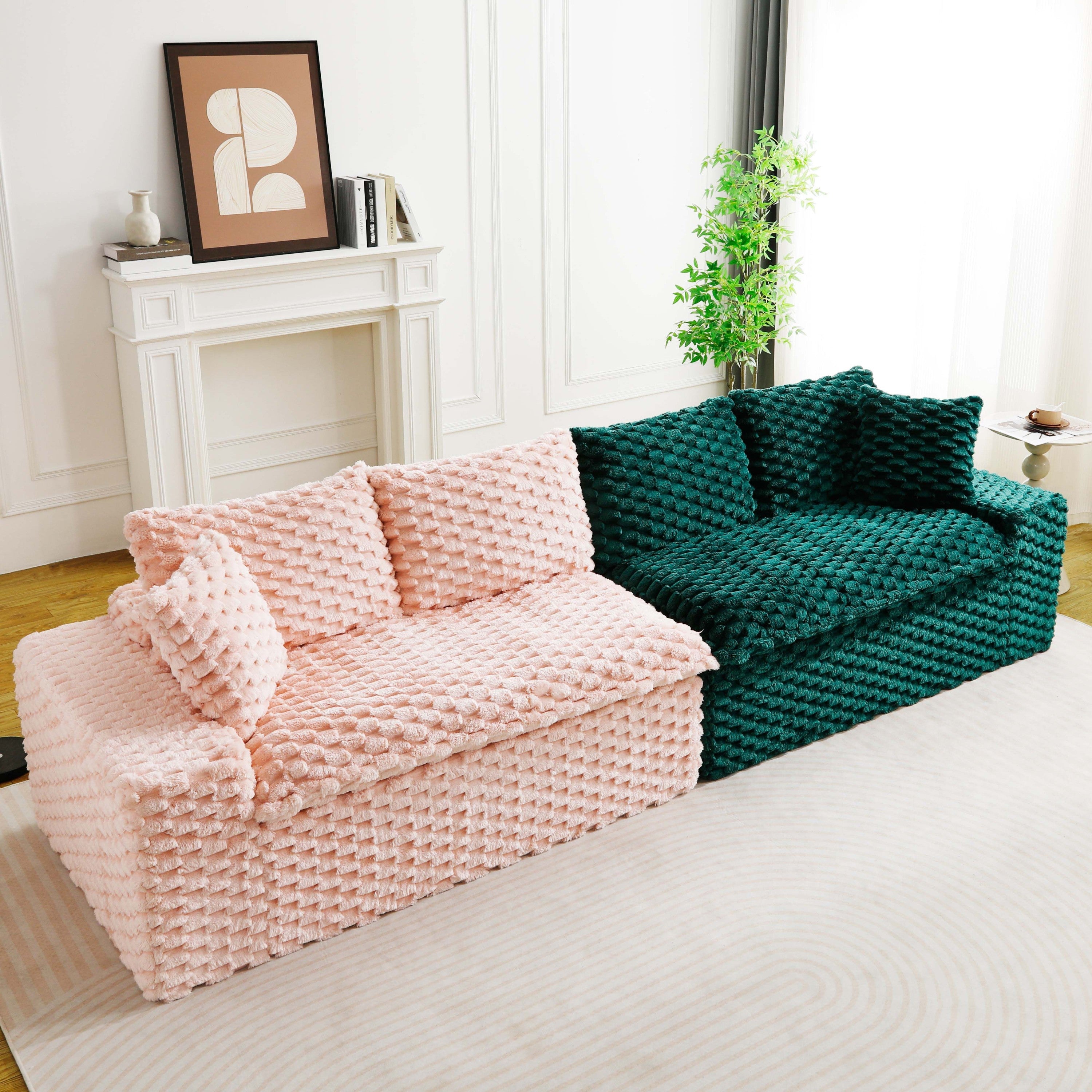 Luxury Color-Block Turtle Velvet Multifunctional Sofa - Arrangeable in Single Row, Side-by-Side or Facing Each Other, Stylish Living Room Furniture for Cozy Home Decor