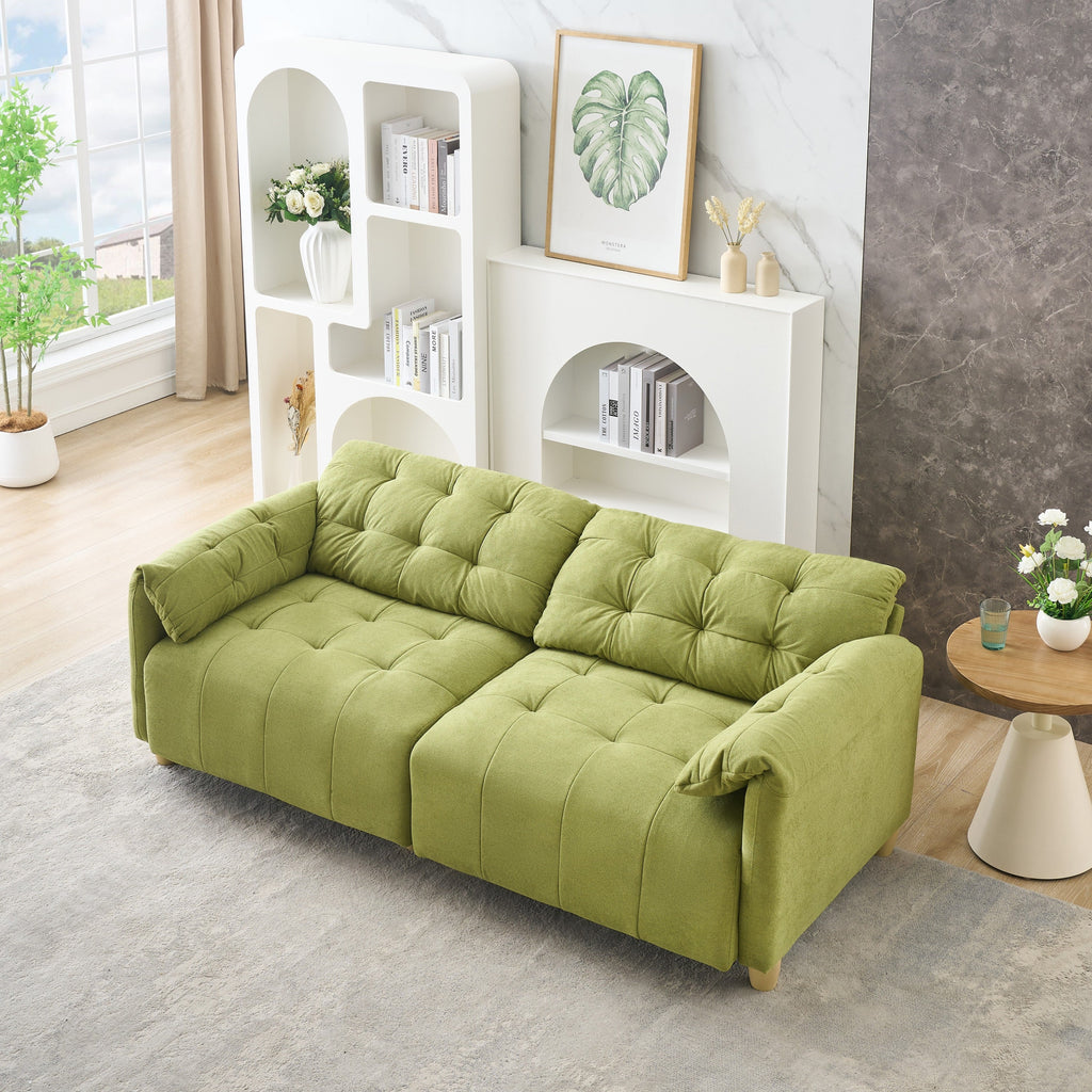 French retro cloud fabric double-seat creamy style straight-line sofa for the living room.