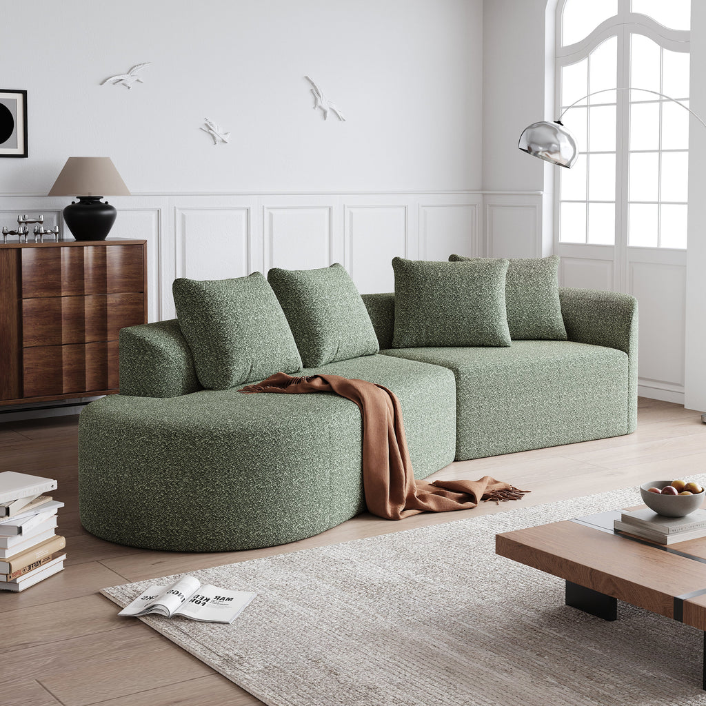 Modern Upholstered Oversized Sectional Sofa, 112-Inch Chenille 4-Seater Extra Deep & Wide Seat Curved Cloud Couch with 4 Throw Pillows, Free Combination Sofa Couch for Living Room,Bedroom