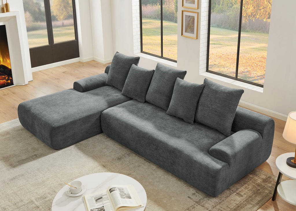 110.25x67'' Modern Upholstered L-Shape Sectional Sofa Couch, Modular Compressed Sofa with Free Combination for Living Room Bedroom, Melange Velvet, Grey