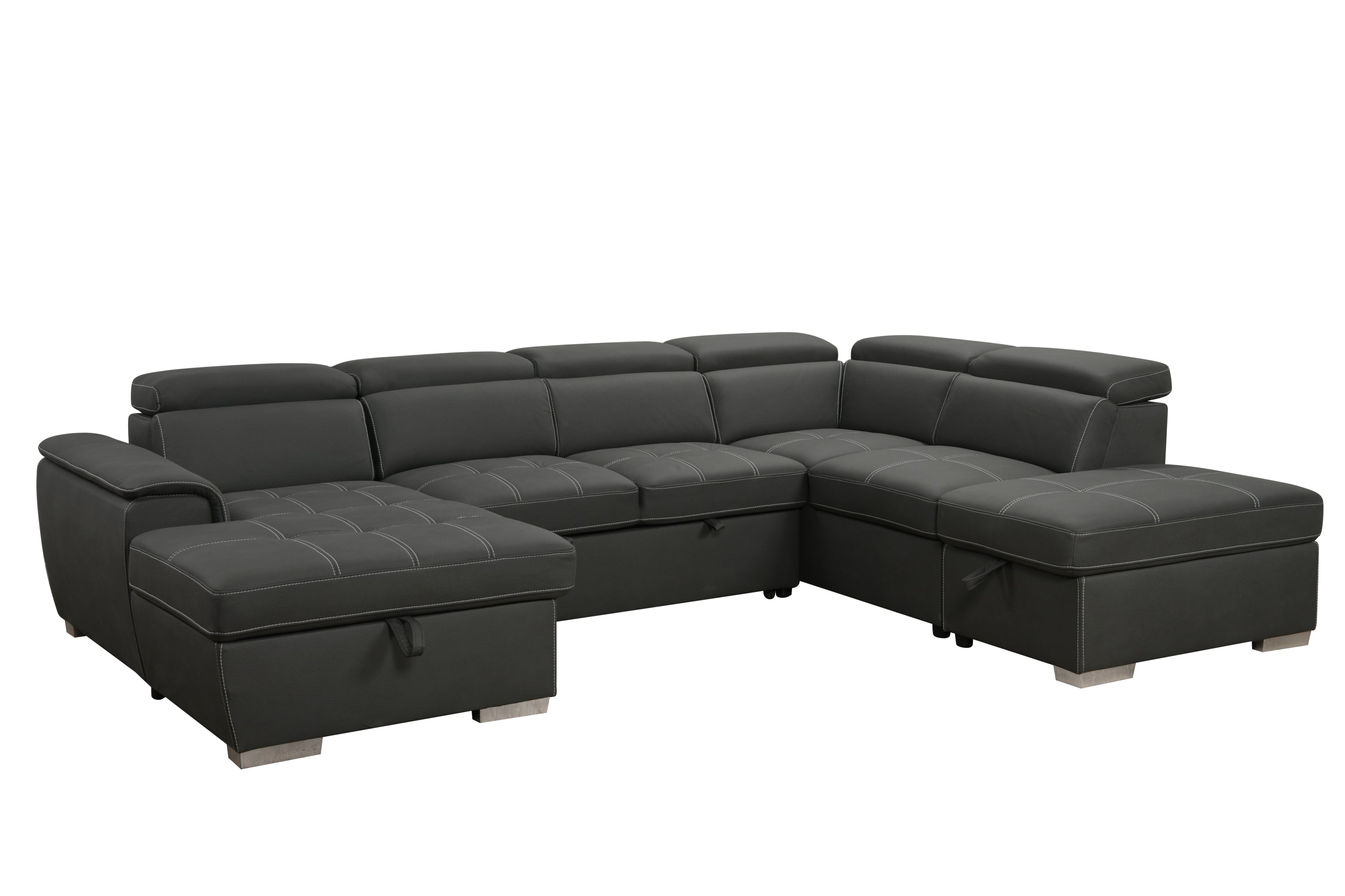 128'Sofa U Shaped Sectional Couch with Ottomans Reversible Modular Sofa 7 Seater Couch with Storage Seat,Living Room Furniture Sofa Sets with Adjustable Headrest, Grey