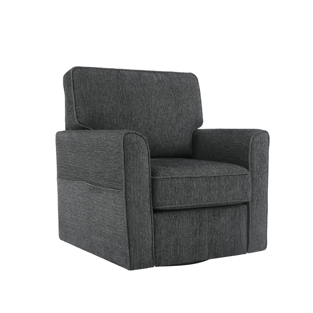 360° Swivel Chair Accent Barrel Armchair with Side Pockets, Grey Chenille, Compact Design for Living Room, Bedroom, Office