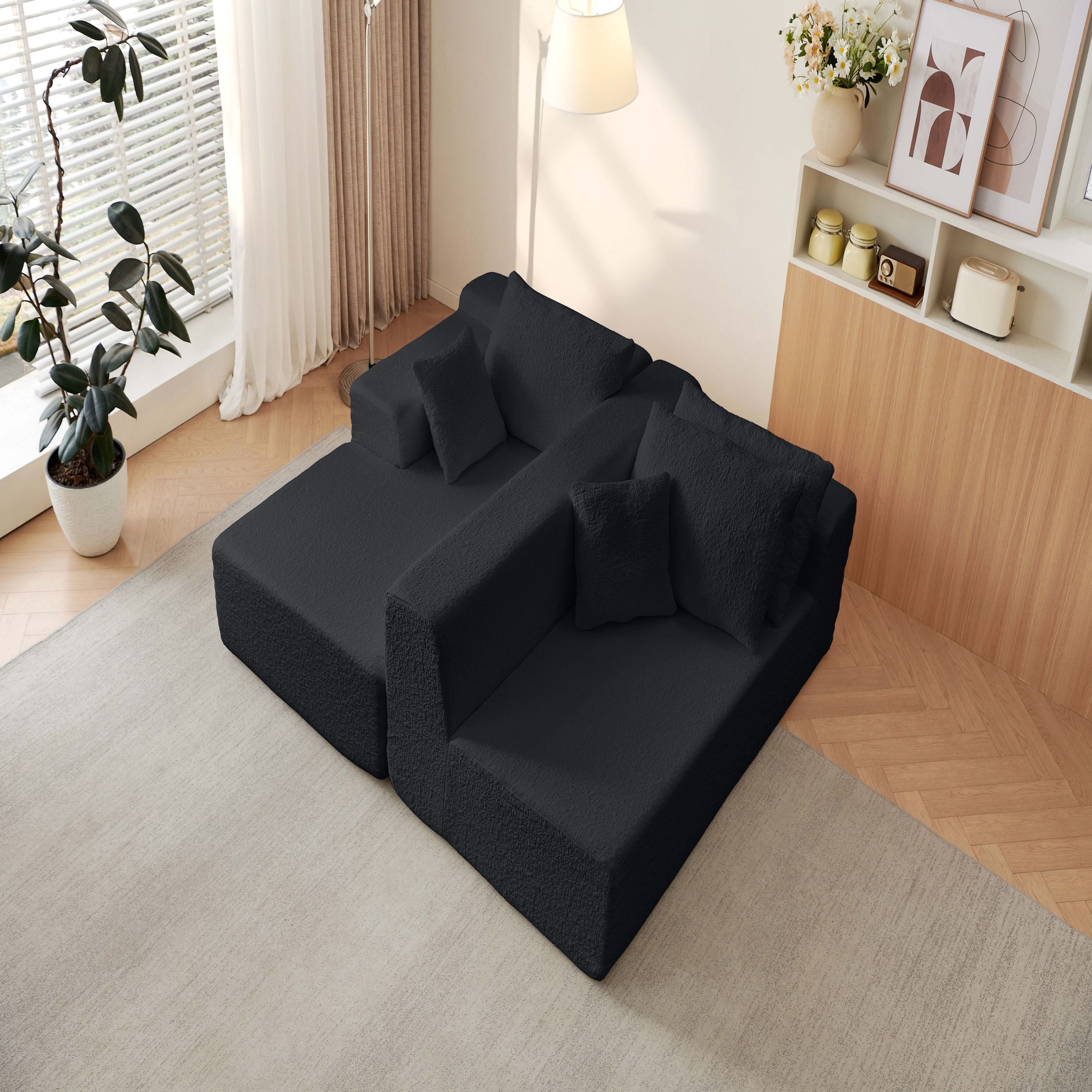 Modern Modular 104' Cloud Sectional Couch with L-Shape Chaise, Deep Seat, Black Chenille, No Assembly Required