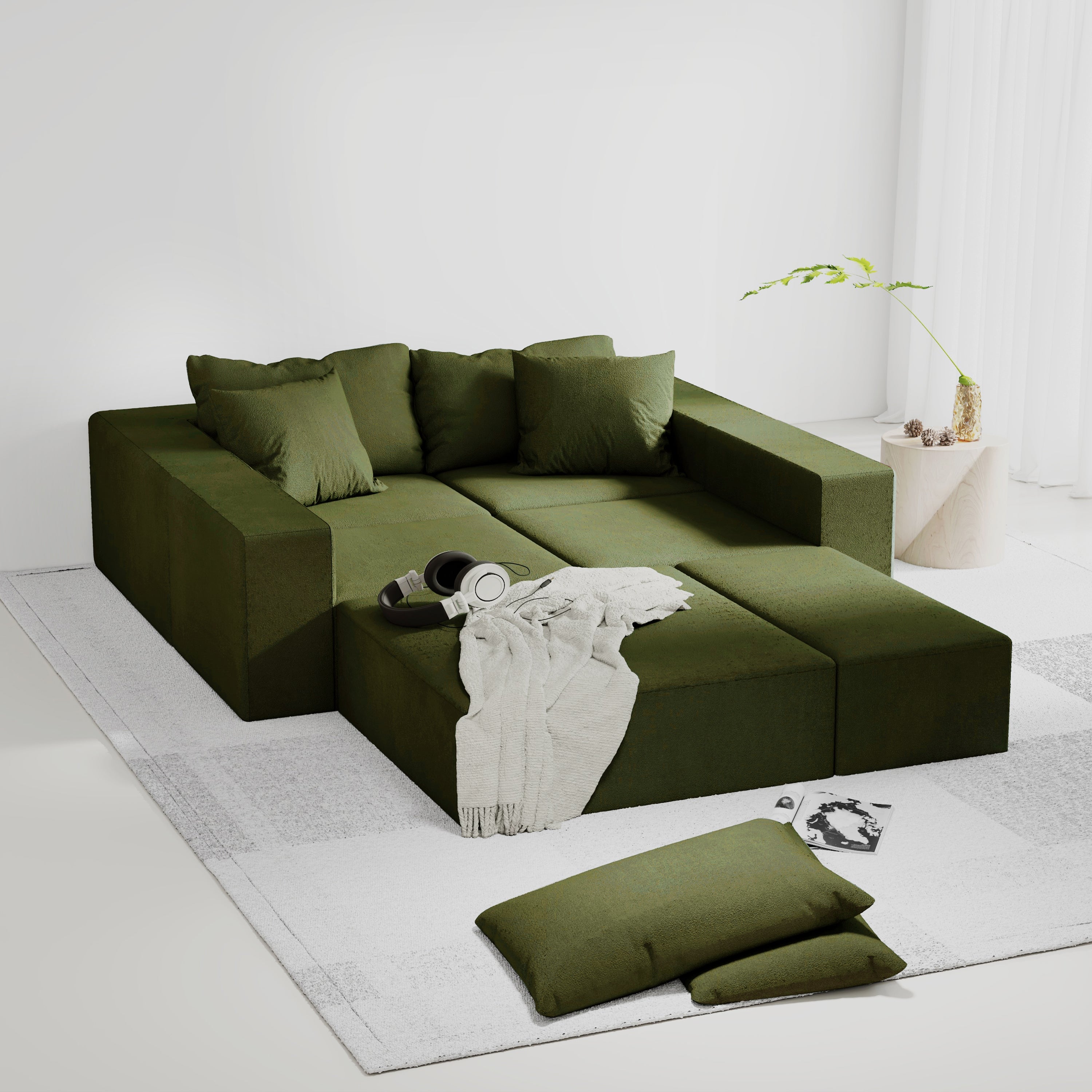 Modern Upholstered Sectional Sofa Couch Set,Modular 132' L Shaped Sectional Living Room Sofa Set With 6 Pillows,Free Combination Sofa Couch for Living Room,Bedroom