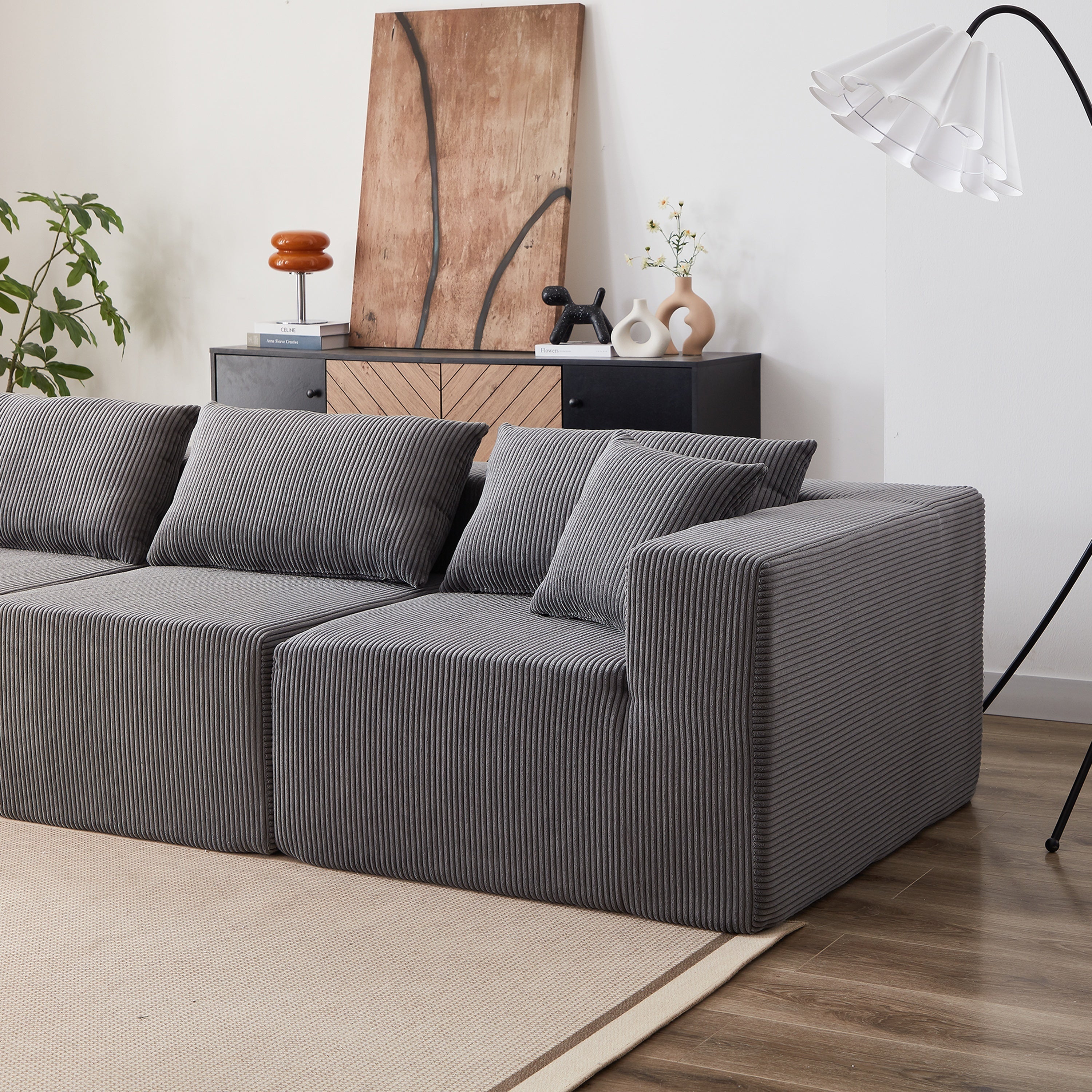 104-Inch Corduroy Modular L Shaped Sectional Sofa,Luxury Floor Couch Set,Upholstered Indoor Furniture,Foam-Filled Compressed Sofa for Living Room,Bedroom,4 PC Free Combination