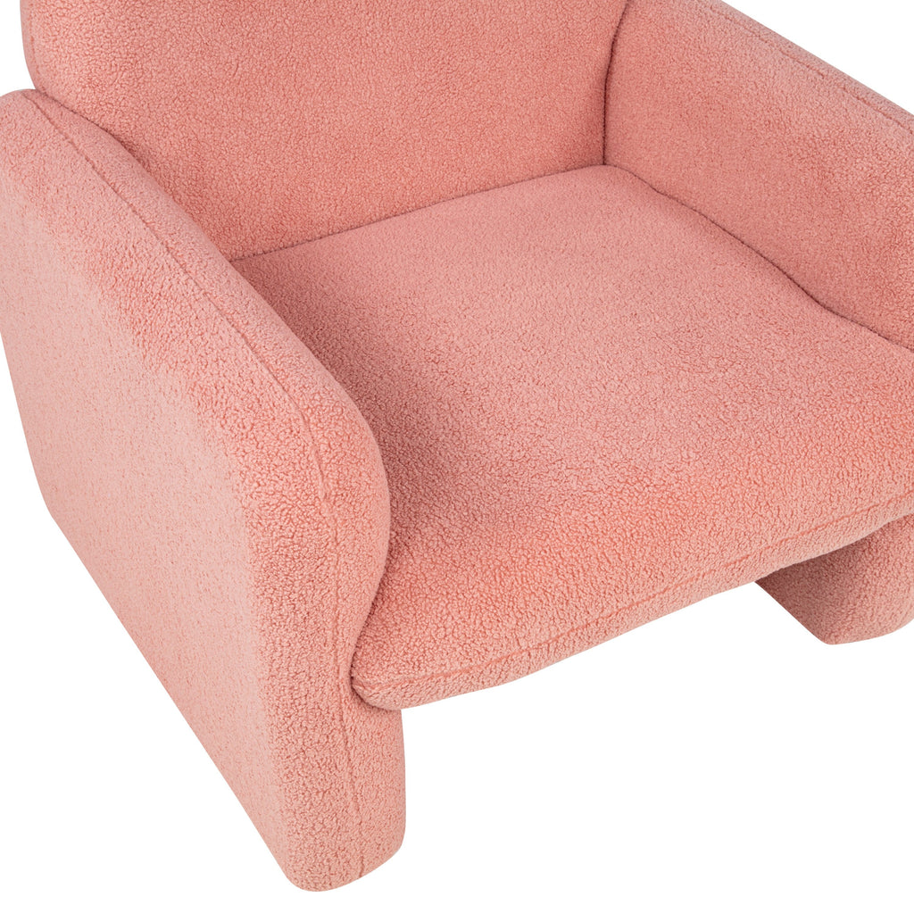 Stylish and Minimalist Teddy Fleece Single Sofa Chair with Arms and Pillow, Armchair, Accent Chair for Living Room, Bedroom, Study,Pink