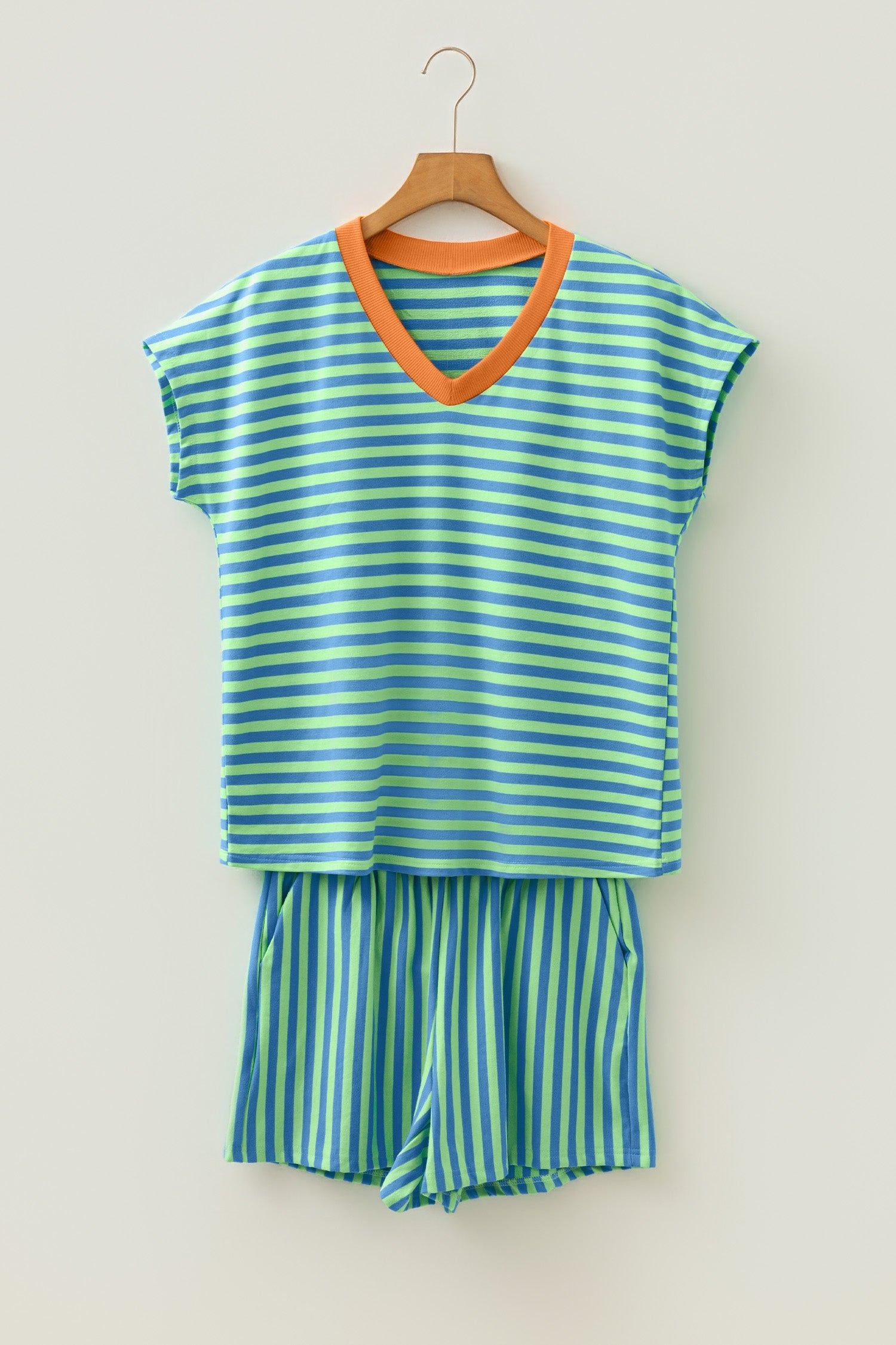 Stripe Colorblock V-Neck Tee & Drawstring Short Set