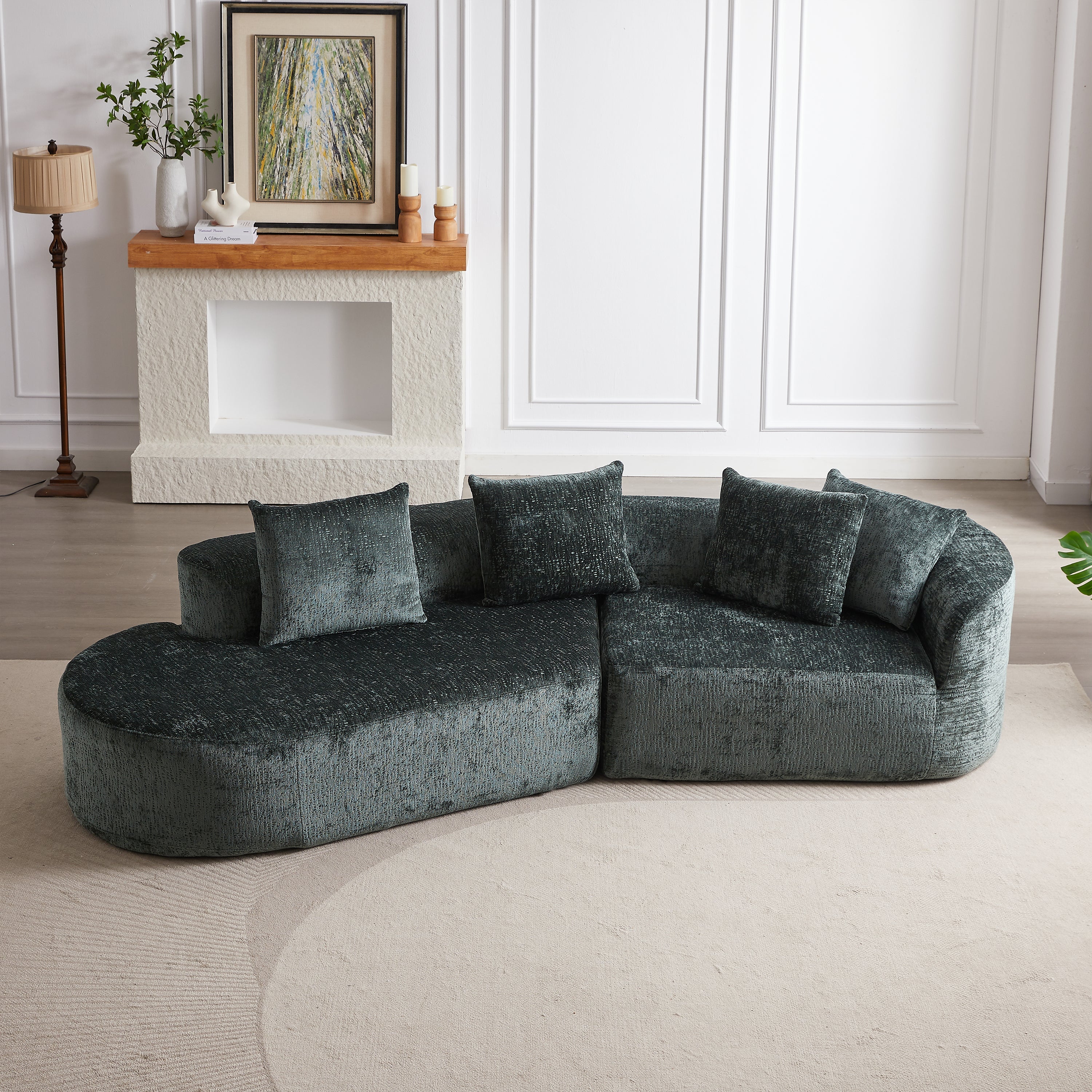 Modern Upholstered Oversized Sectional Sofa, 114-Inch Chenille 4-Seater Extra Deep & Wide Seat Curved Cloud Couch with 4 Throw Pillows, Free Combination Sofa Couch for Living Room,Bedroom