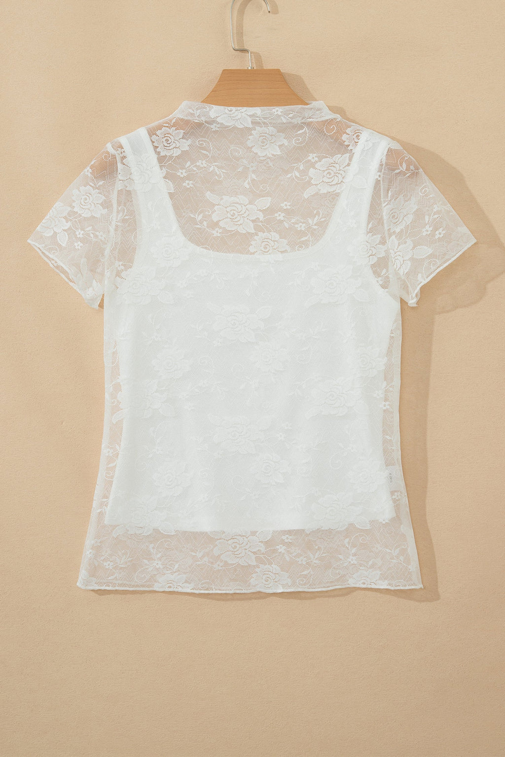 Sheer Lace Mesh Round Neck T-Shirt