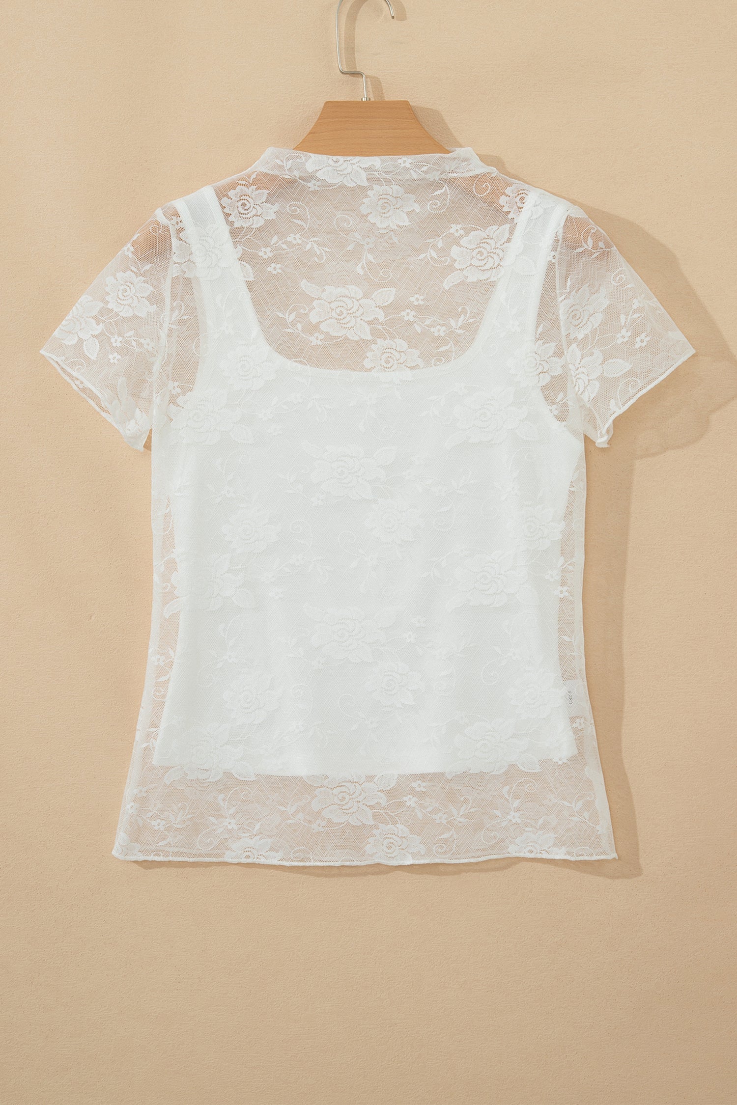 Sheer Lace Mesh Round Neck T-Shirt
