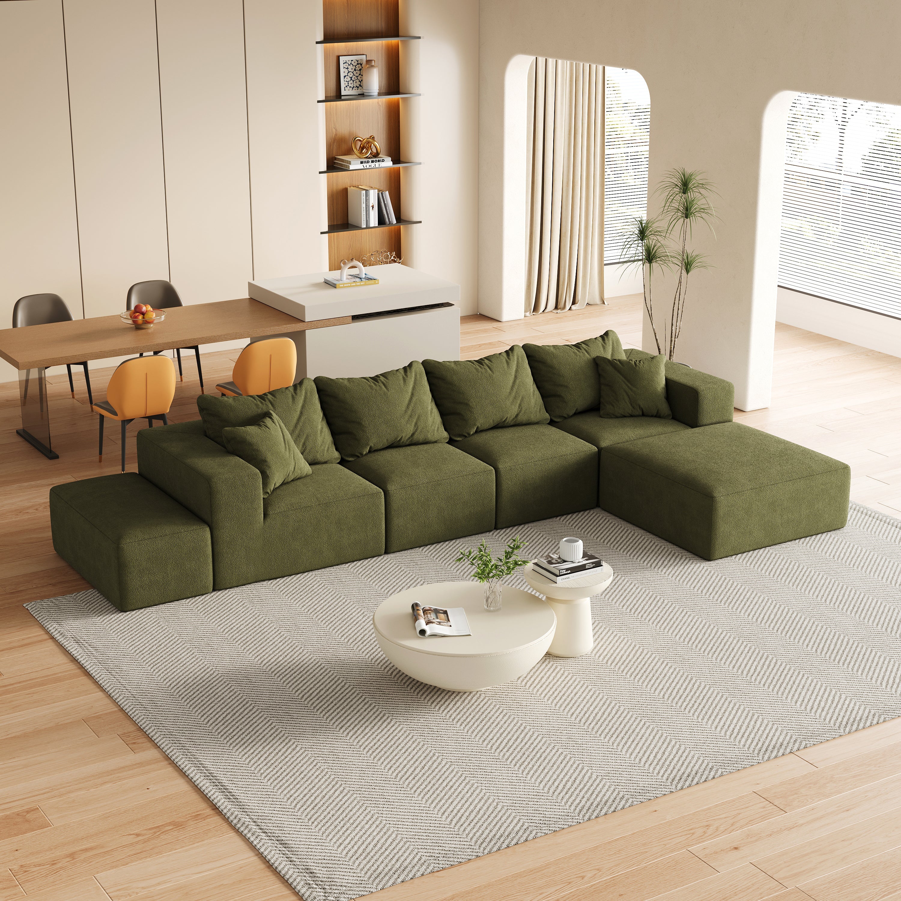 Modern Upholstered Sectional Boneless Couch Set,Modular 132' L Shaped Sectional Living Room Sofa Set With 6 Pillows,Free Combination Sofa Couch for Living Room,Bedroom
