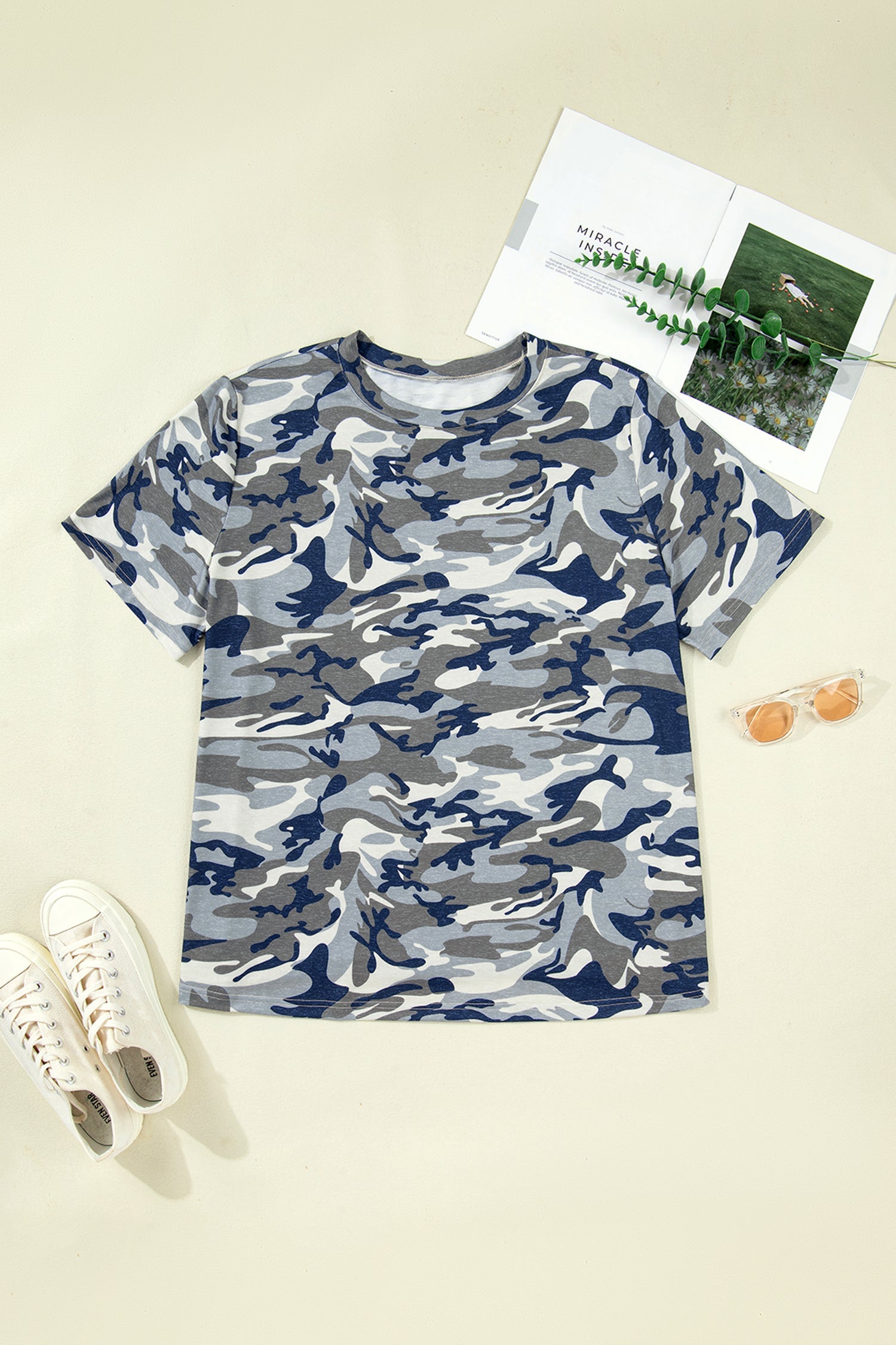 Plus Size Camo Crew Neck Short Sleeve Tee
