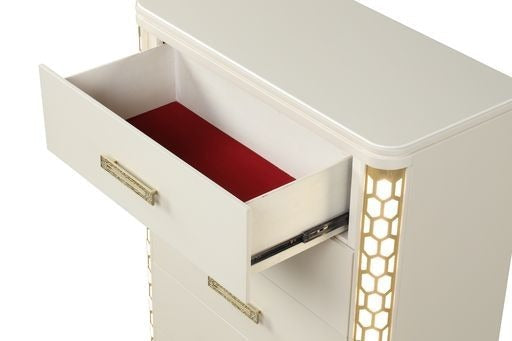 JASMINE Queen 5 Pc Unique LED Vanity Bedroom Set made with Wood in Beige (NJ INVENTORY)