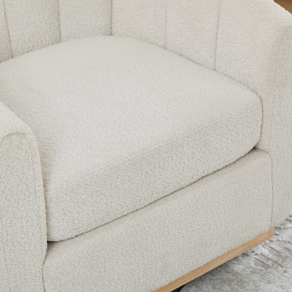 Modern Ivory Chenille Cushioned Metal Base Swivel Barrel Chair, 32.28' Wide Upholstered Tufted Pumpkin-Shape Club Armchair