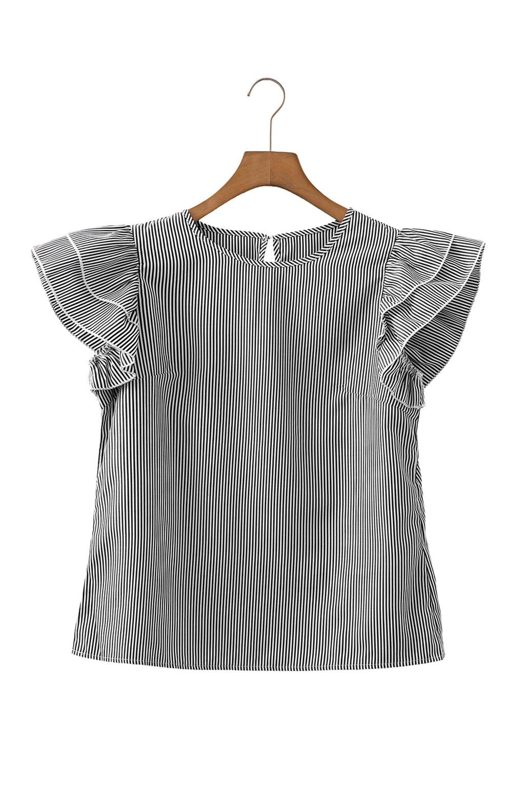 Stripe Ruffle Sleeve Round Neck Blouse