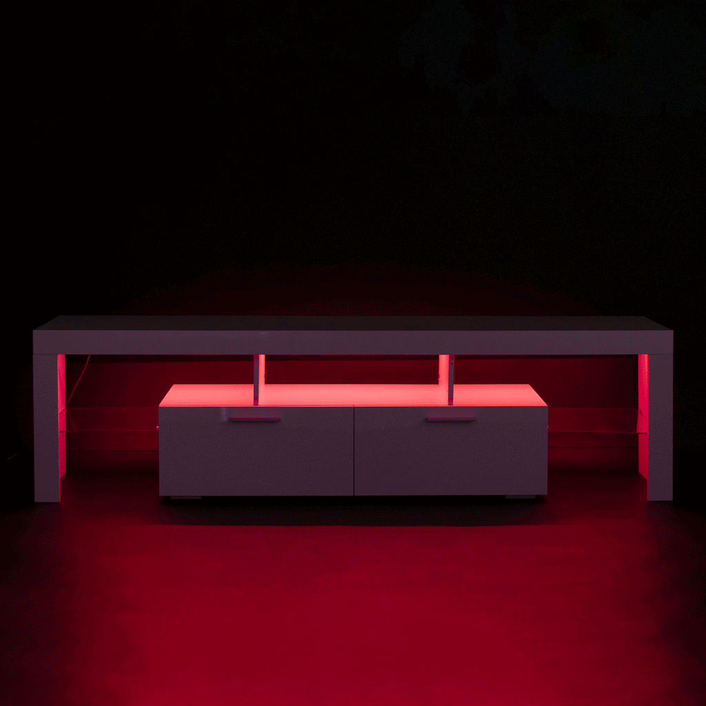 FashionTVstandTVcabinet,EntertainmentCenter,TVstationTV console,media console,with LEDlight belt,light belt remote control,toughenedglassshelf,metal handle,Canbeplaced in the living room,bedroom,White