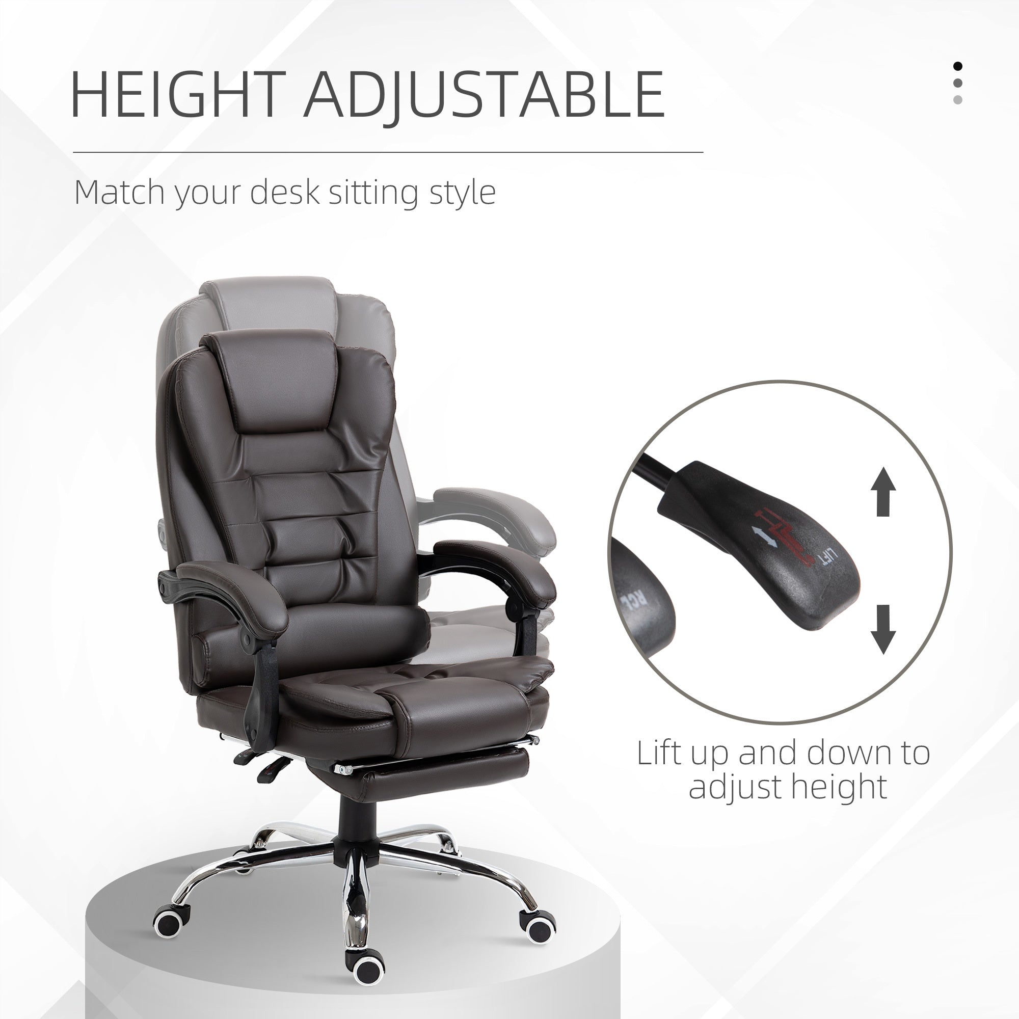 HOMCOM High Back Ergonomic Executive Office Chair, PU Leather Computer Chair with Retractable Footrest, Lumbar Support, Padded Headrest and Armrest, Coffee