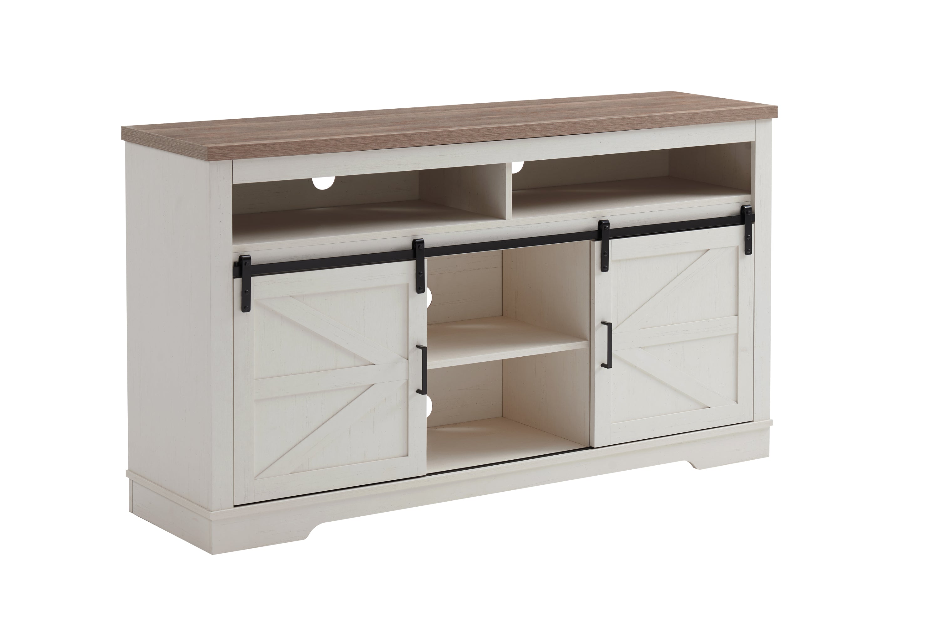 Farmhouse TV Stand for 65+ Inch TV, 33' Tall Highboy Entertainment Center w/Sliding Barn Door, Rustic Media Console w/Storage Shelves, Wood Television Stand for Living Room, Antique White