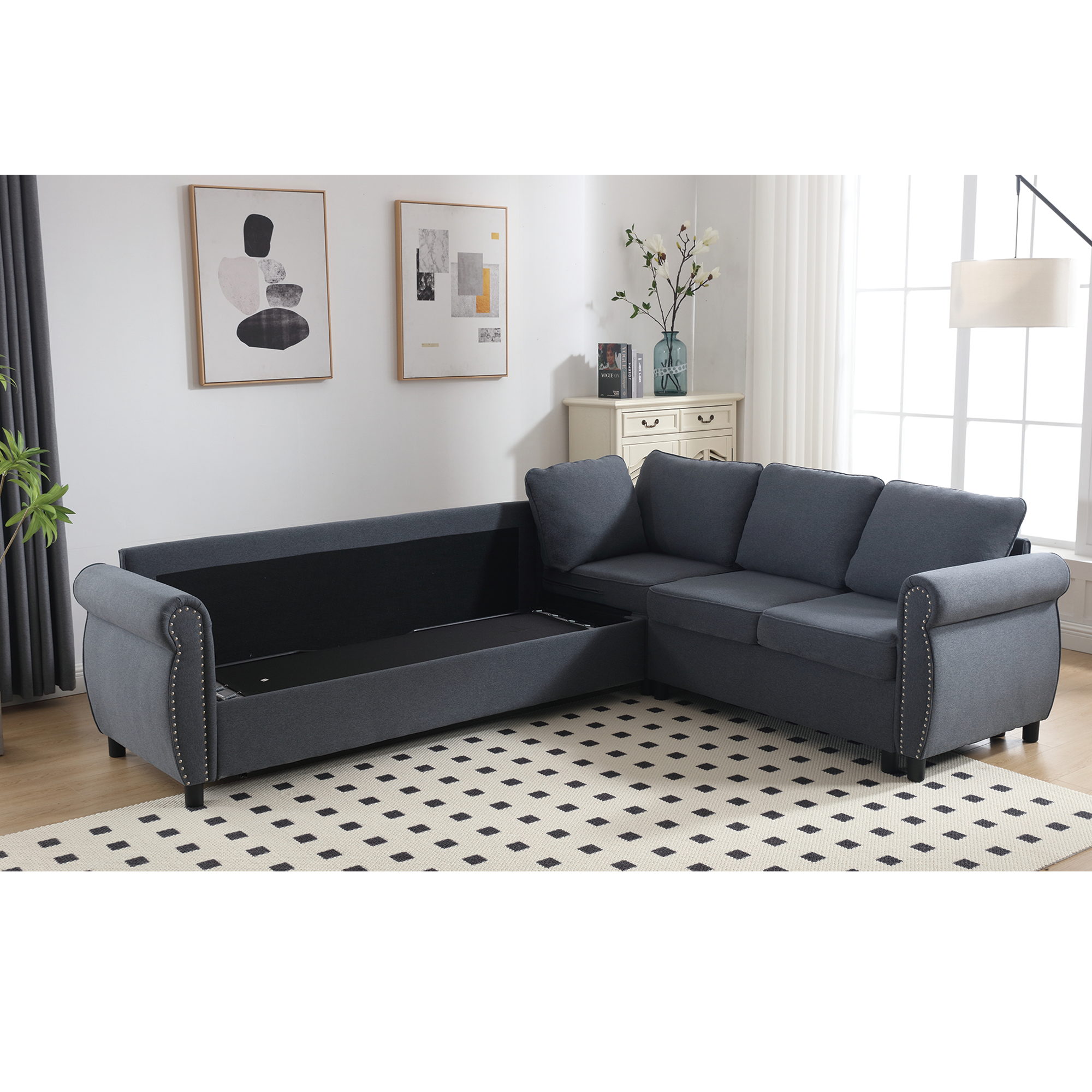 [NEW ARRIVED] [VIDEO PROVIDED] Sleeper Sofa, 2 in 1 Pull Out Couch Bed,6 seater sofa bed, L Shaped Sleeper Sectional Sofa Couch,Riveted sofa,104'' Large combined sofa Bed in living room, GRAY