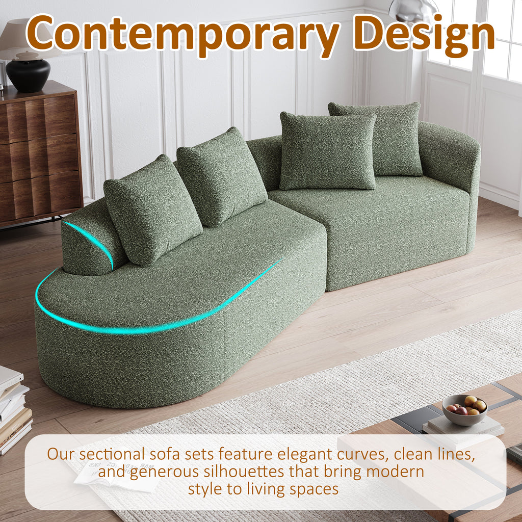 Modern Upholstered Oversized Sectional Sofa, 112-Inch Chenille 4-Seater Extra Deep & Wide Seat Curved Cloud Couch with 4 Throw Pillows, Free Combination Sofa Couch for Living Room,Bedroom