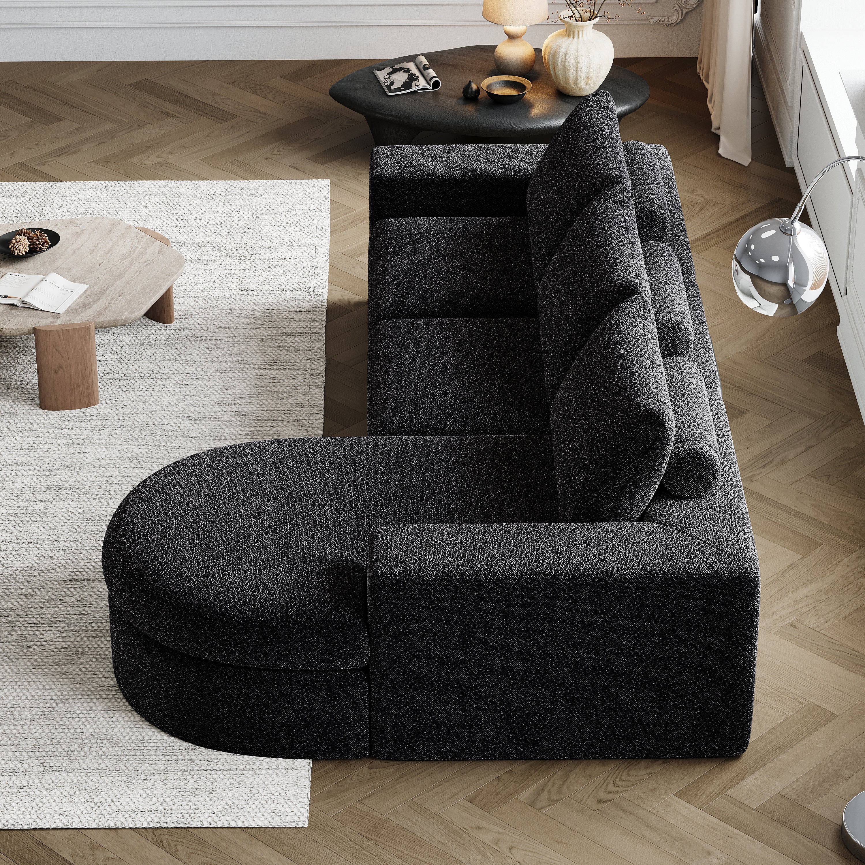99-Inch Chenille Cloud Curved Sectional Sofa with Chaise, L-Shaped Modern Boneless Couch with Deep Seats, Chenille Sectional Sofa for Living Room and Bedroom, No Assembly Required