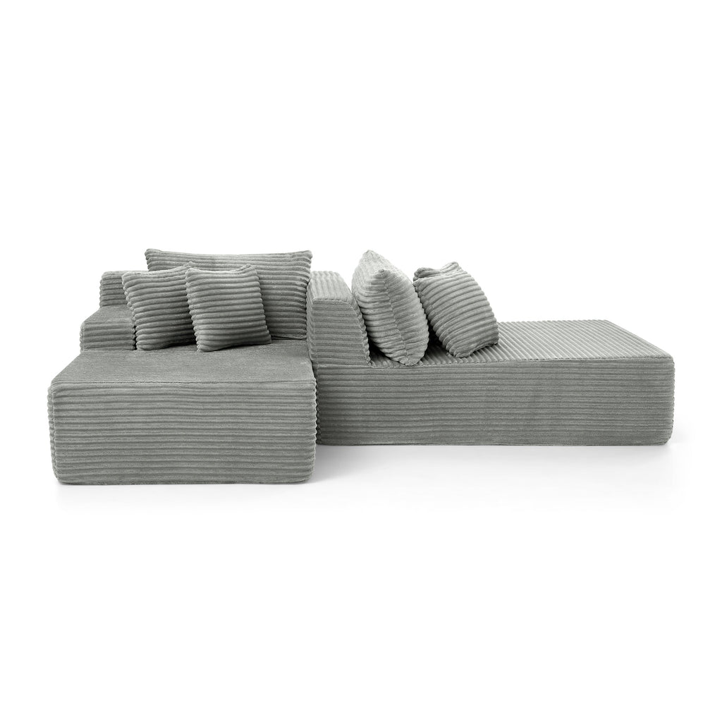 Two-seater lazy sofa lounge chair,Compressed sofa no assembly required, made of velvet fabric, fluffy modern lounge chair, used for indoor living rooms and bedrooms-Gray