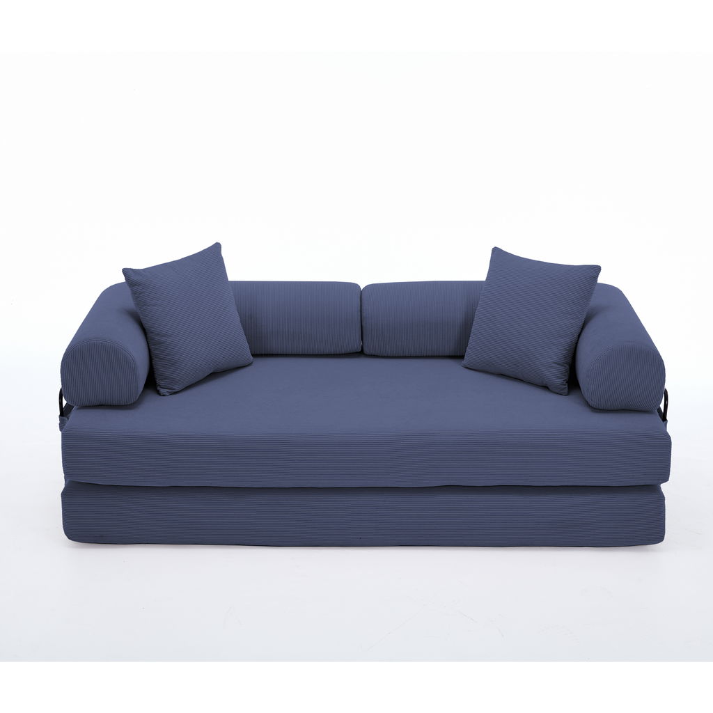 [NEW ARRIVED] [VIDEO PROVIDED] 78.5' Folding Convertible Out Sleeper Sofa Bed,4-in-1 DIY Combination Convertible Sofa,3 seat, Folding Sofa, King Size , Bedroom,Apartment,Corduroy,Blue
