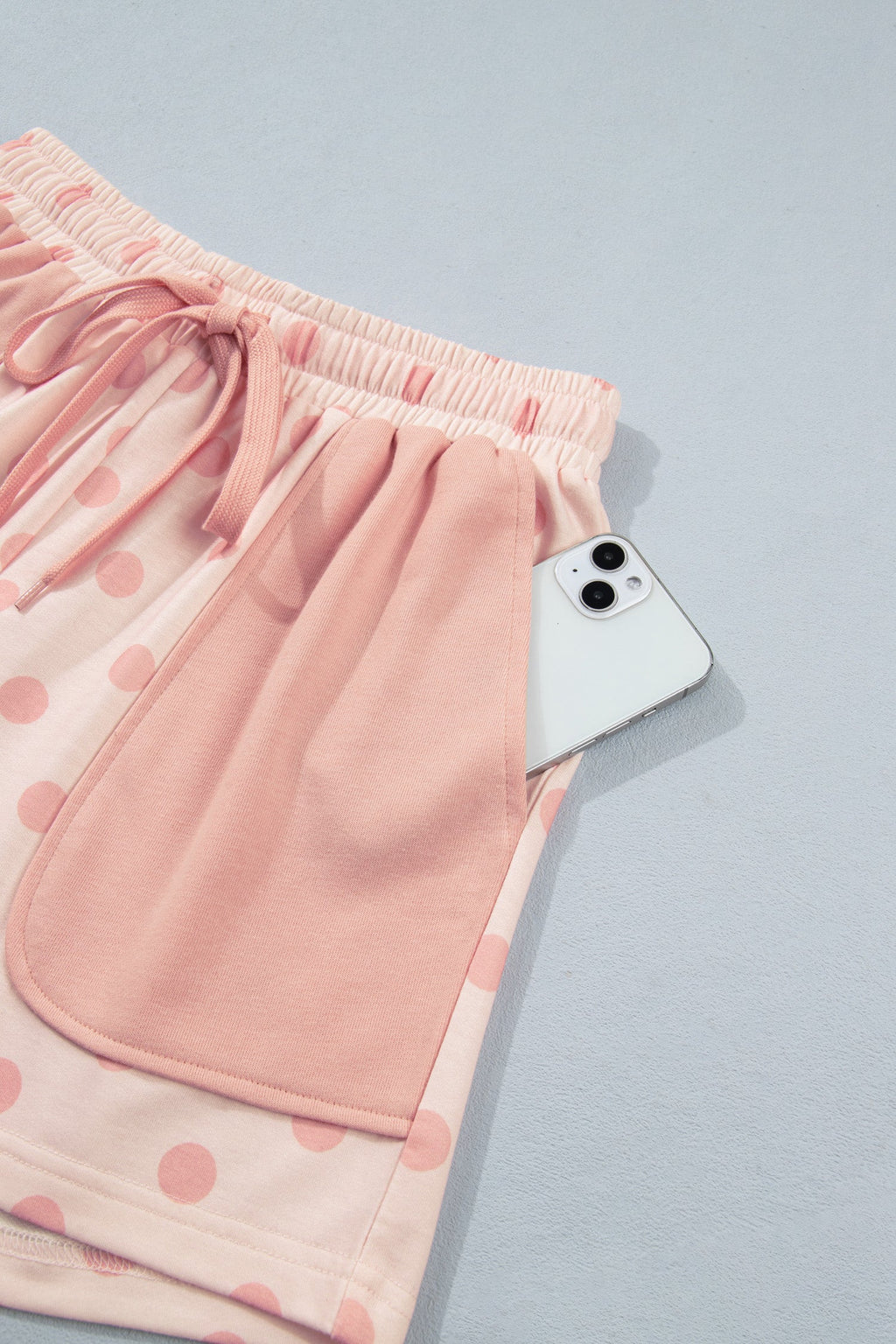 Polka Dot Polo Pullover & Elastic Waist Shorts Set