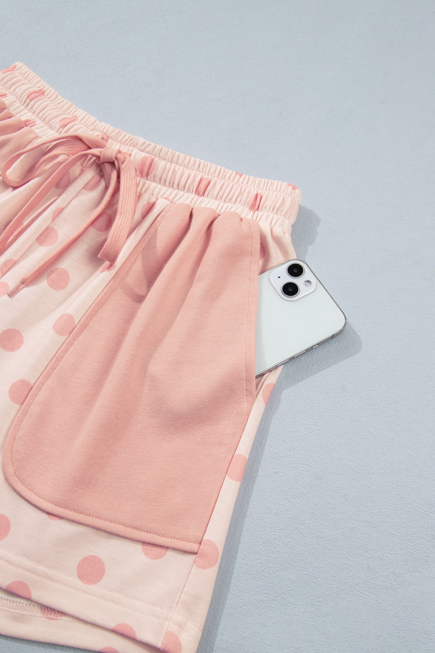 Polka Dot Polo Pullover & Elastic Waist Shorts Set