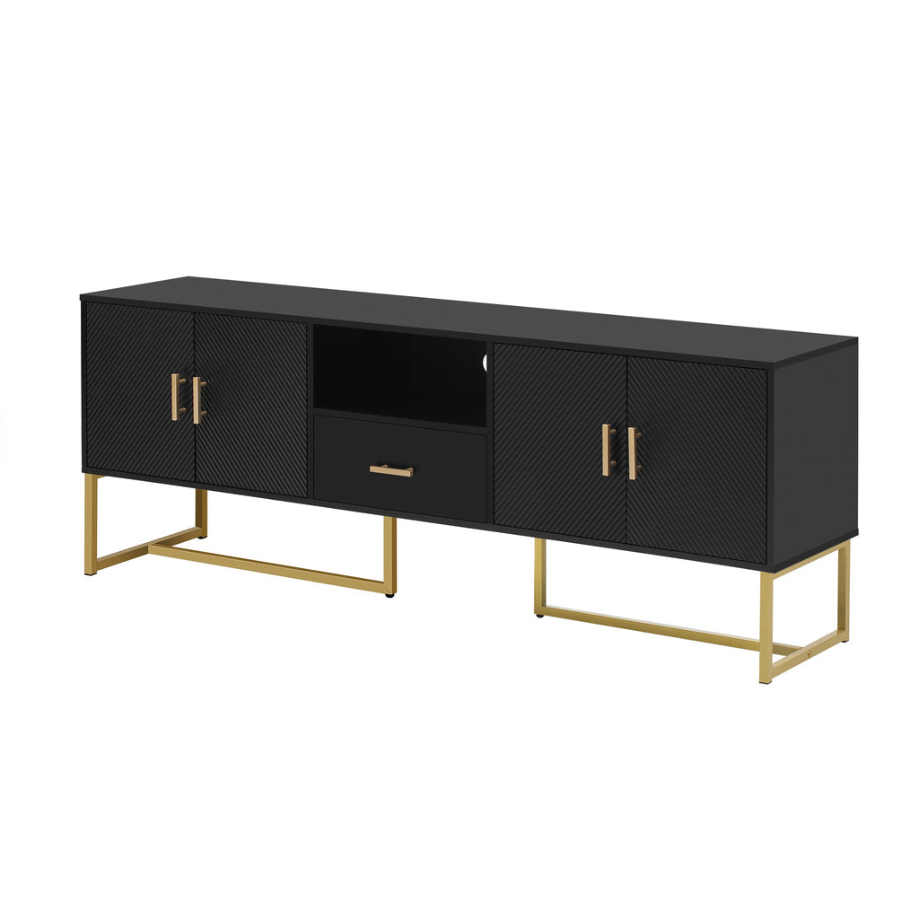 U-Can Modern TV Stand for TV up to 70 Inches,TV Cabinet with 1 Drawer, 2 Cabinets and Metal Legs, Handles and Anti-tip Device for Living room