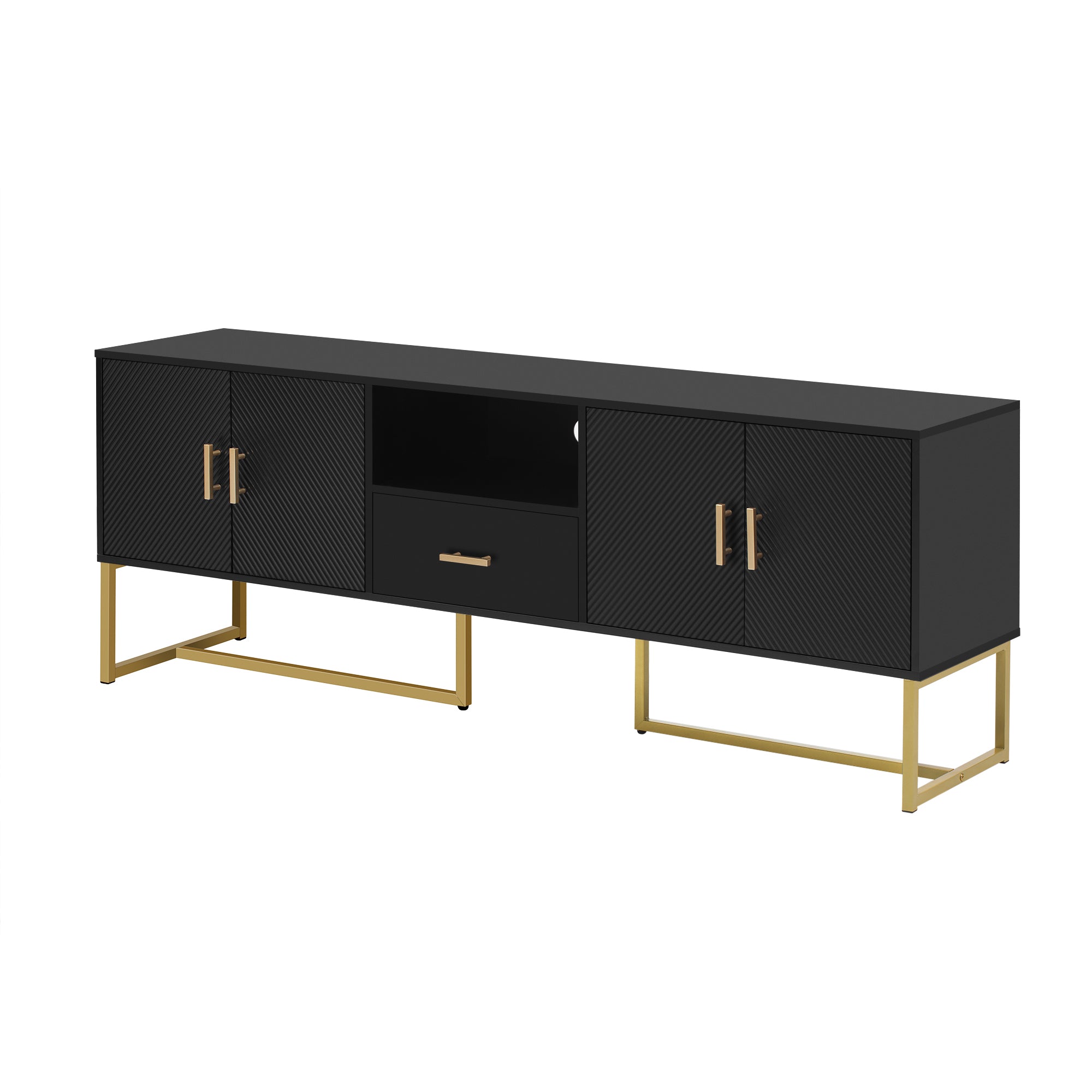 U-Can Modern TV Stand for TV up to 70 Inches,TV Cabinet with 1 Drawer, 2 Cabinets and Metal Legs, Handles and Anti-tip Device for Living room