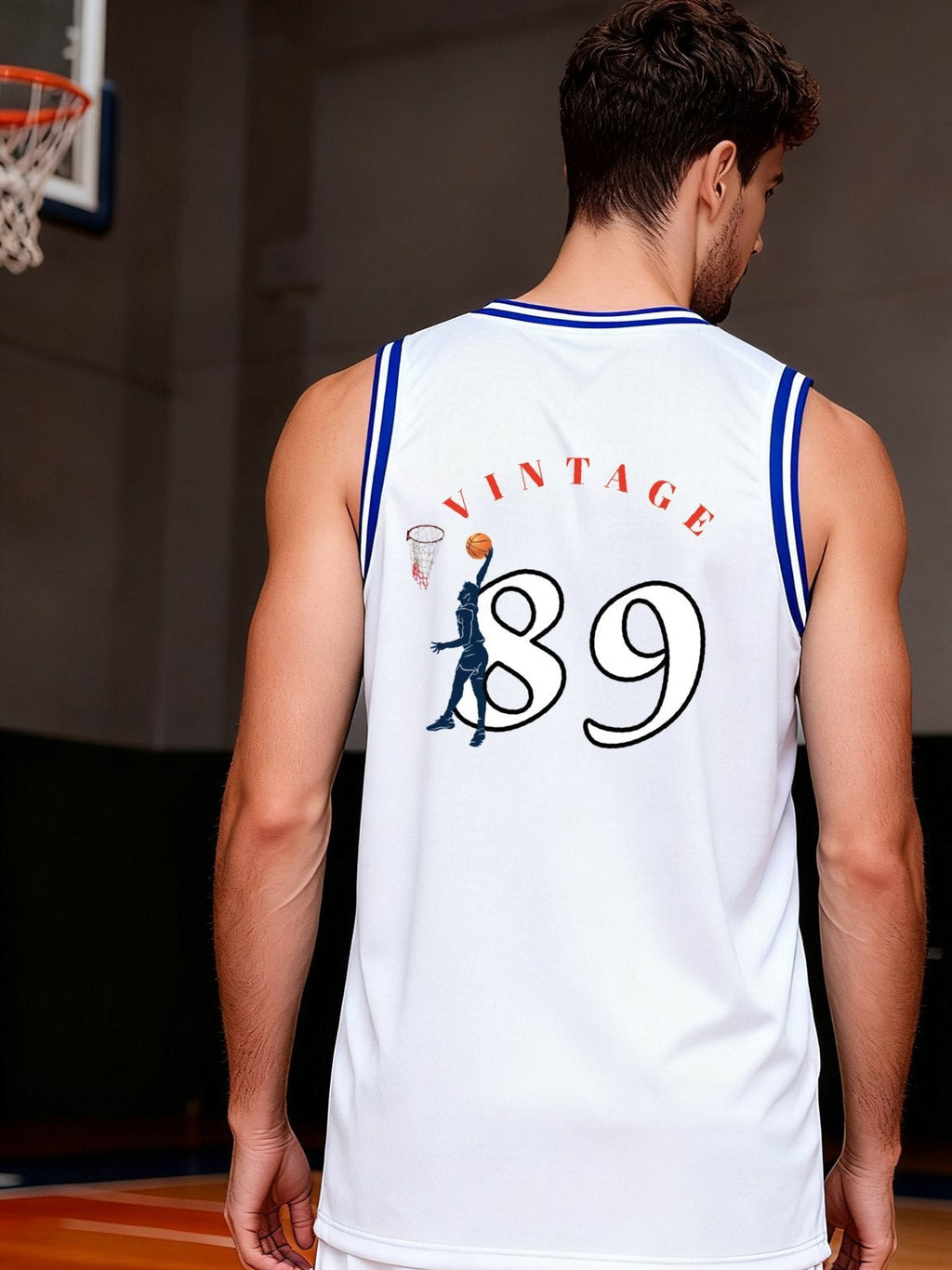 Vintage 89 Adult White with Blue Trim Basketball Jersey | Ships From USA
