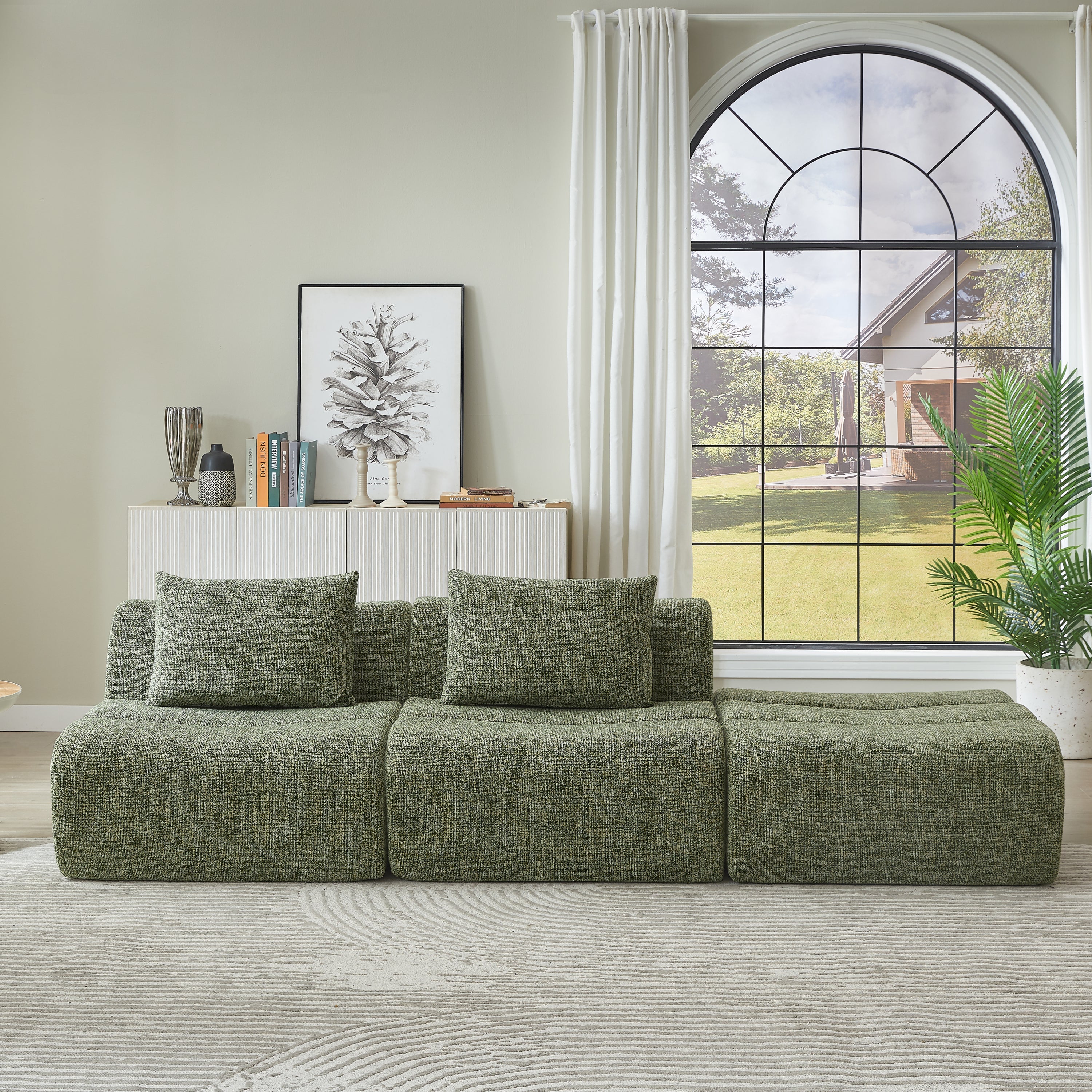 Oversized 3 Seater Compressed Sofa with Chenille Fabric, No Assembly, Space-Saving for Living Room, Apartment
