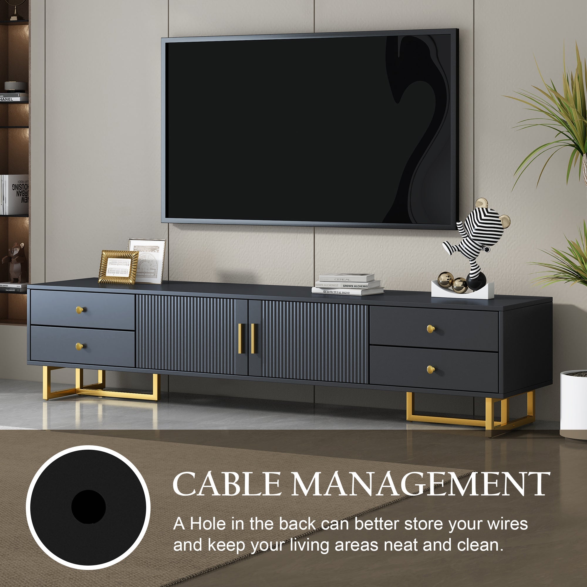U-Can TV Stand for 65+ Inch TV, Entertainment Center TV Media Console Table, Modern TV Stand with Storage, TV Console Cabinet Furniture for Living Room