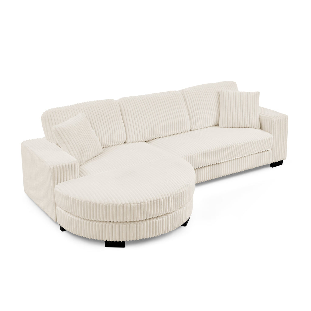 Corduroy Tufted Upholstered Sleeper Sectional Sofa, L-Shaped Modular Convertible Sofa ,The arc-shaped footstool can be placed freely on the left and right-Beige