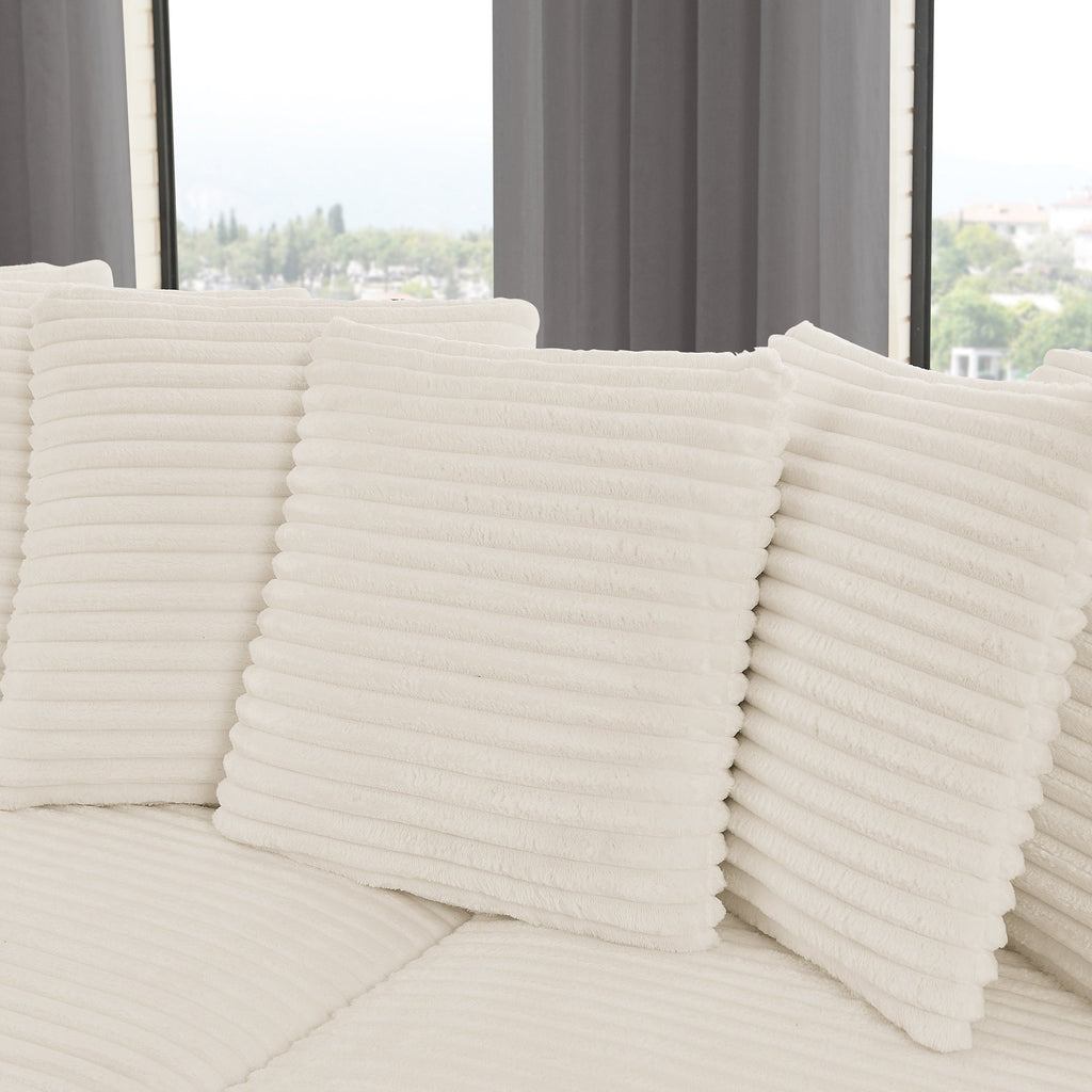 Corduroy Tufted Upholstered Sleeper Sectional Sofa, L-Shaped Modular Convertible Sofa , Can freely change the position of the footrests-Beige(Assembly is required)