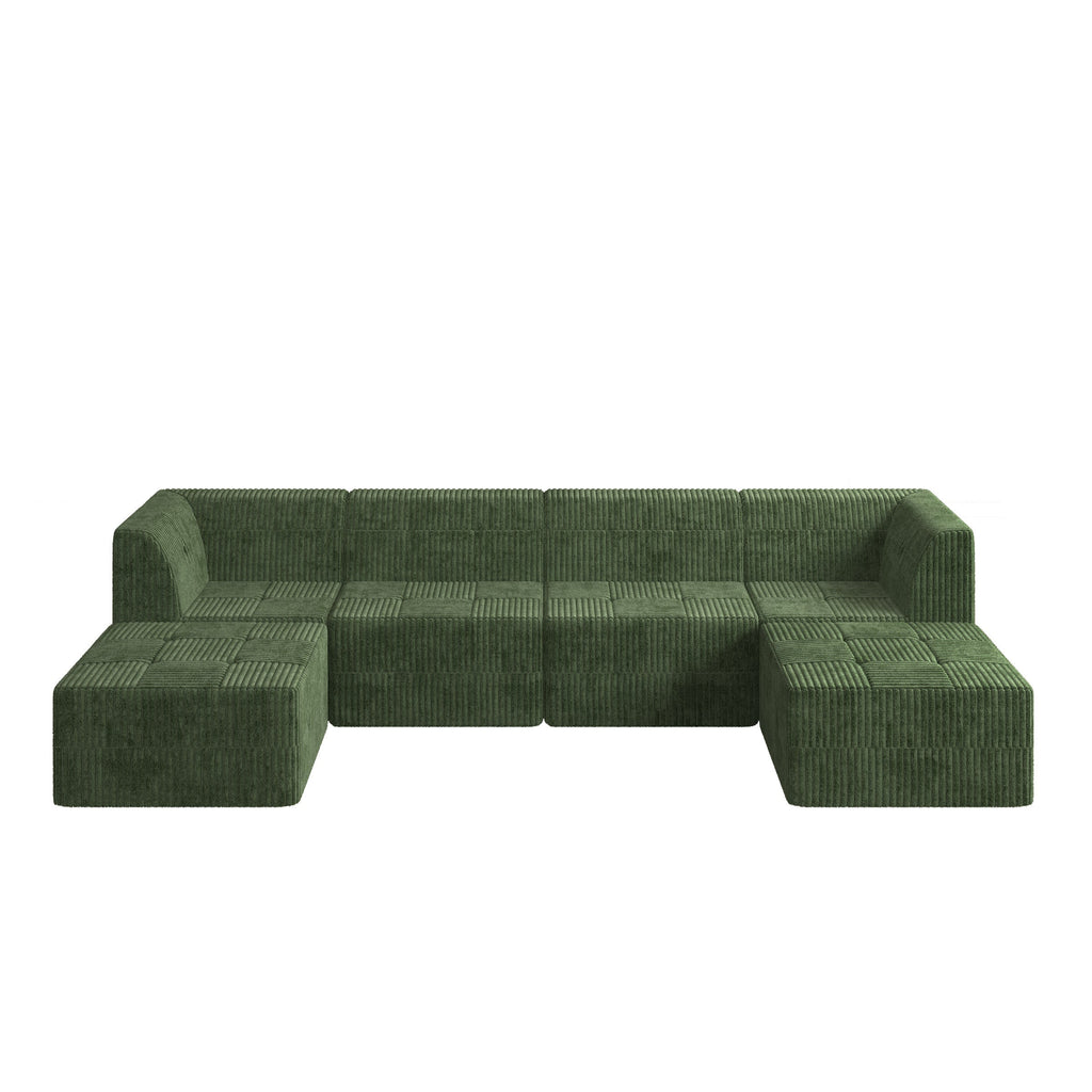 U shape Modular Sectional Sofa, Compressed Sectional Sofa Modern Minimalist Style Corduroy Couch, Sleeper Sofa for Living Room, Bedroom, Comfy Compressed Sofa Couch Space-Efficient Design-GREEN