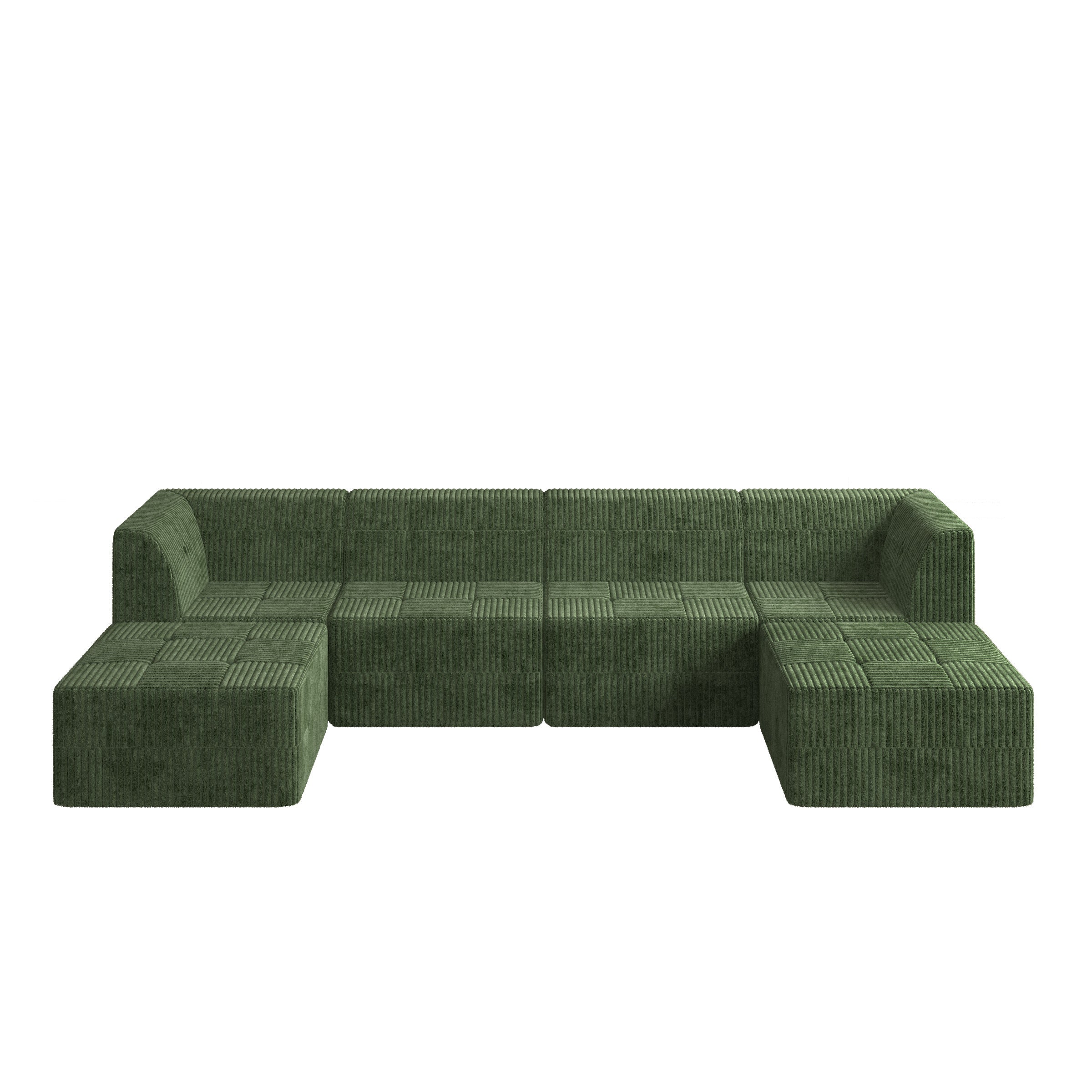 U shape Modular Sectional Sofa, Compressed Sectional Sofa Modern Minimalist Style Corduroy Couch, Sleeper Sofa for Living Room, Bedroom, Comfy Compressed Sofa Couch Space-Efficient Design-GREEN