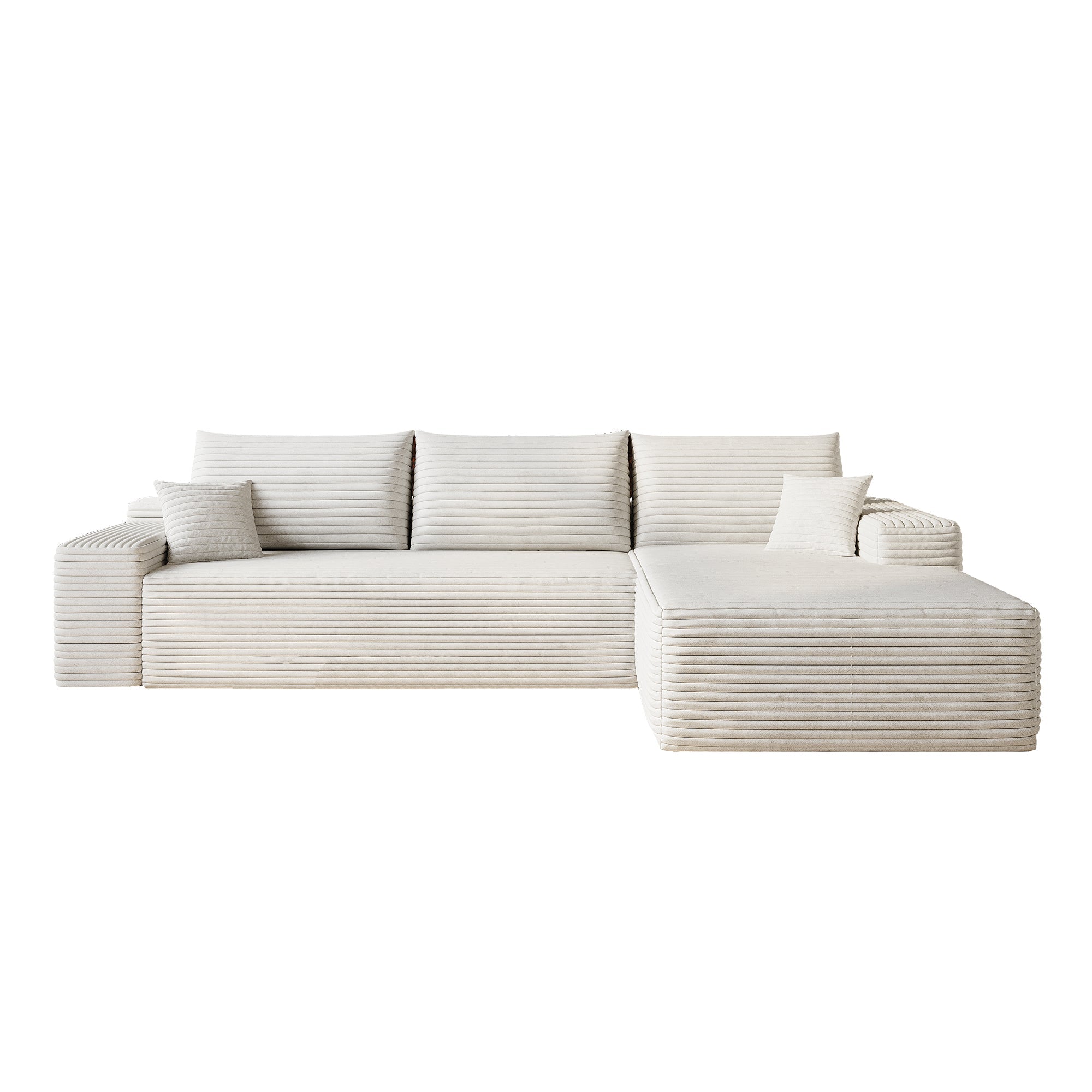 107' Cloud Sectional Couch with L-Shape Chaise,Modern Modular Sofa with Deep Seat, Upholstered Couches for Living Room Bedroom,No Assembly Required, (Plush Corduroy Fabric),White