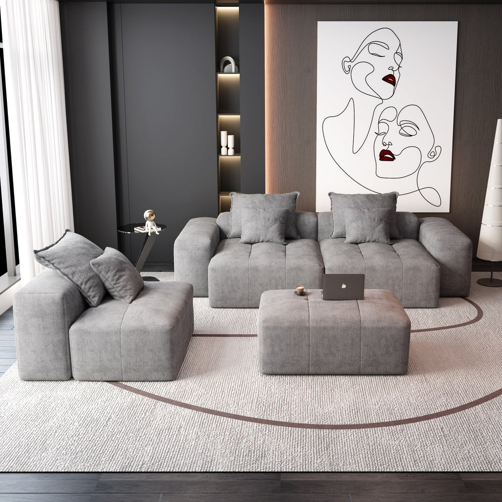 Modern Oversized Modular Sectional Sofa, Sparkling Chenille Fabric Soft Cushion Sofa with 6 Pillows, 6 PCS DIY Combination Tufted Sofa, No Assembly Required, GREY